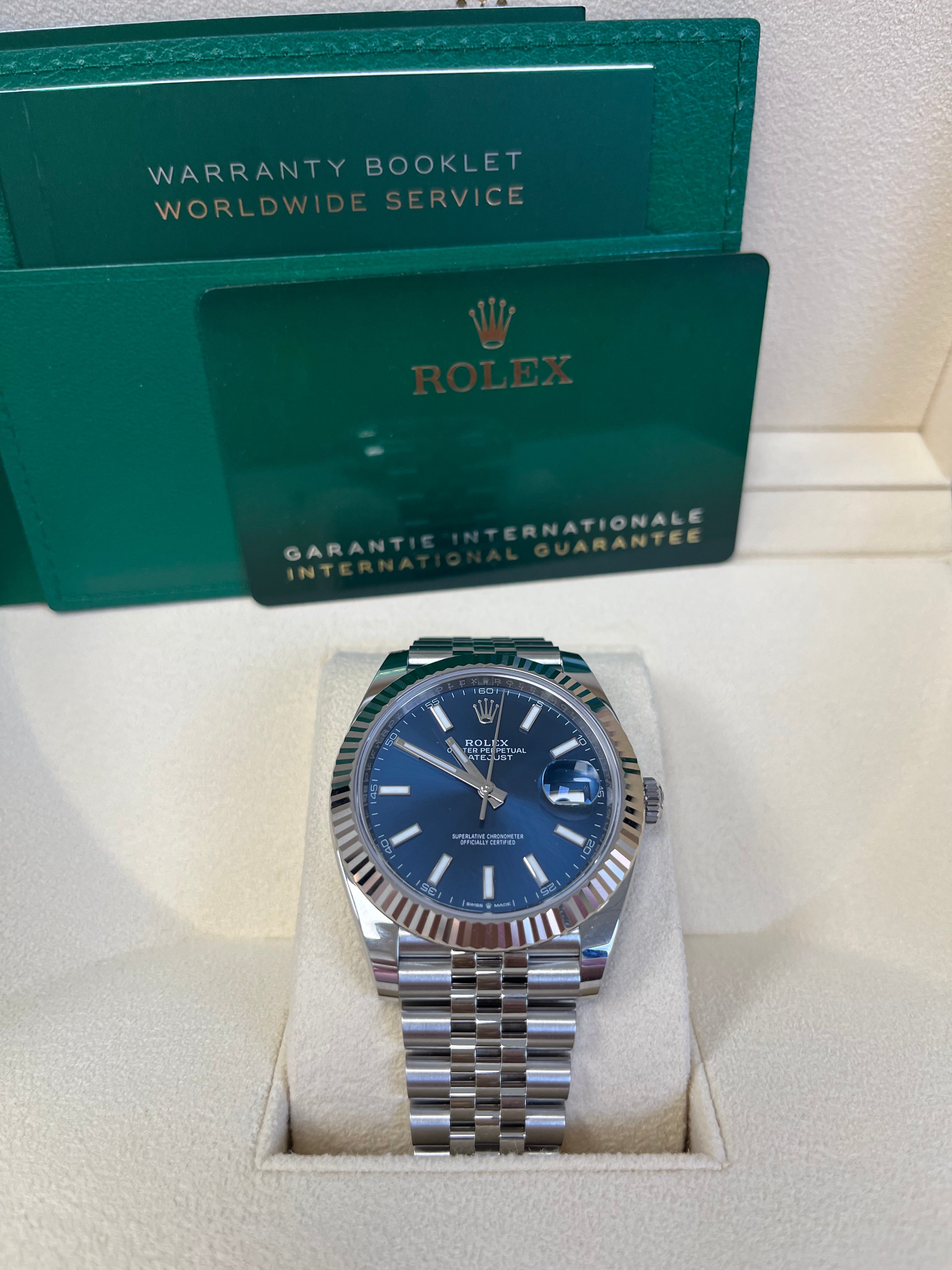 Rolex Datejust 41 Watch - White Gold & Steel, Blue Index Dial, Jubilee Bracelet, Fluted Bezel (Ref#126334) | Luxury Timepiece for Business, Formal & Special Occasions