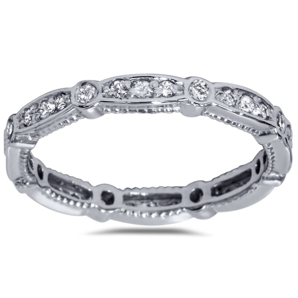 3/8 Carat Diamond Eternity Vintage Wedding Stackable Ring - 14K White Gold for Bridal, Anniversary & Special Occasion Gifts