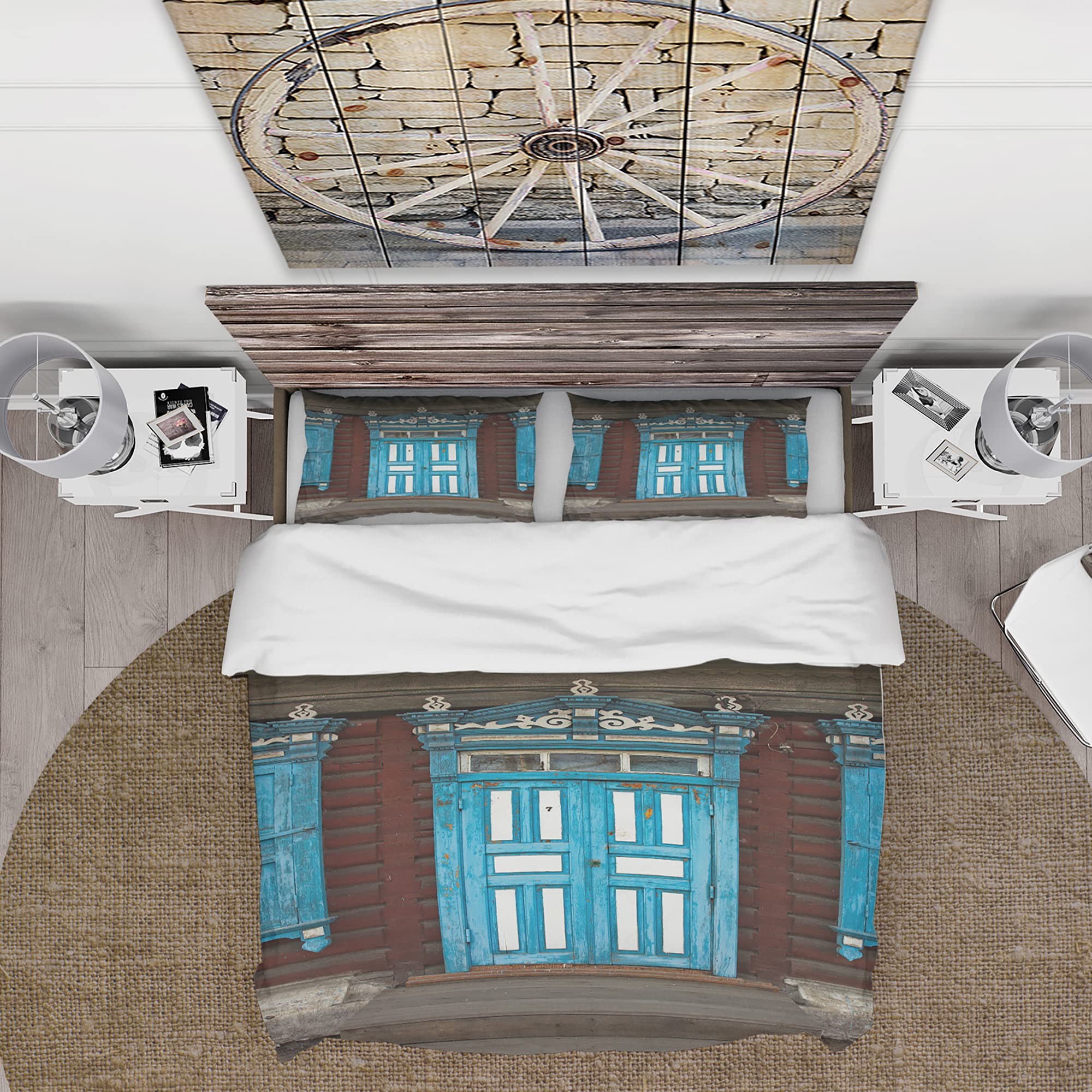 DesignQ Traditional Blue Wood Carvings Duvet Cover Set - Twin Size, 3-Piece Abstract Bedding Set for All Seasons | Perfect for Cozy Home Decor & Guest Room Makeover