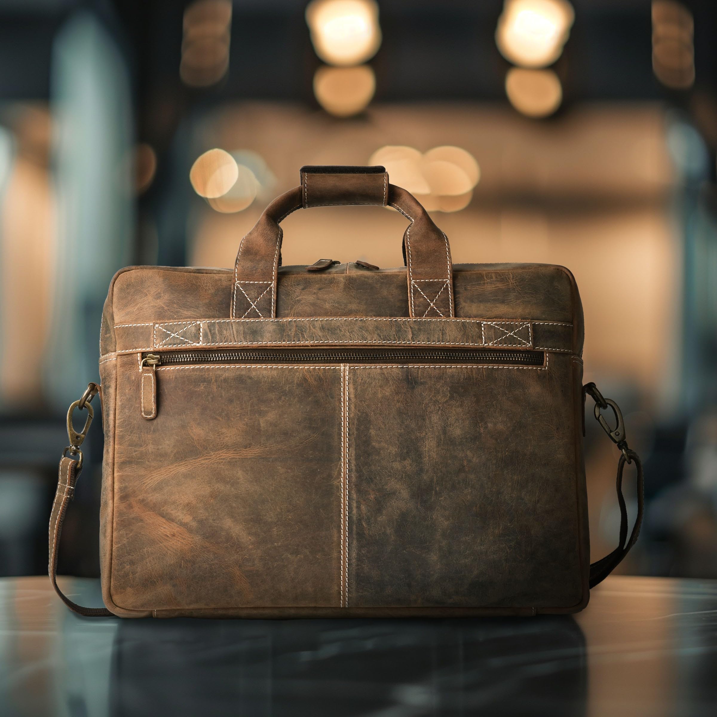 LEATHER VILLAGE 16 Inch Genuine Leather Laptop Messenger Bag for Men - Rustic Brown Business Briefcase & Travel Satchel - Perfect for Office, Commuting & Business Trips
