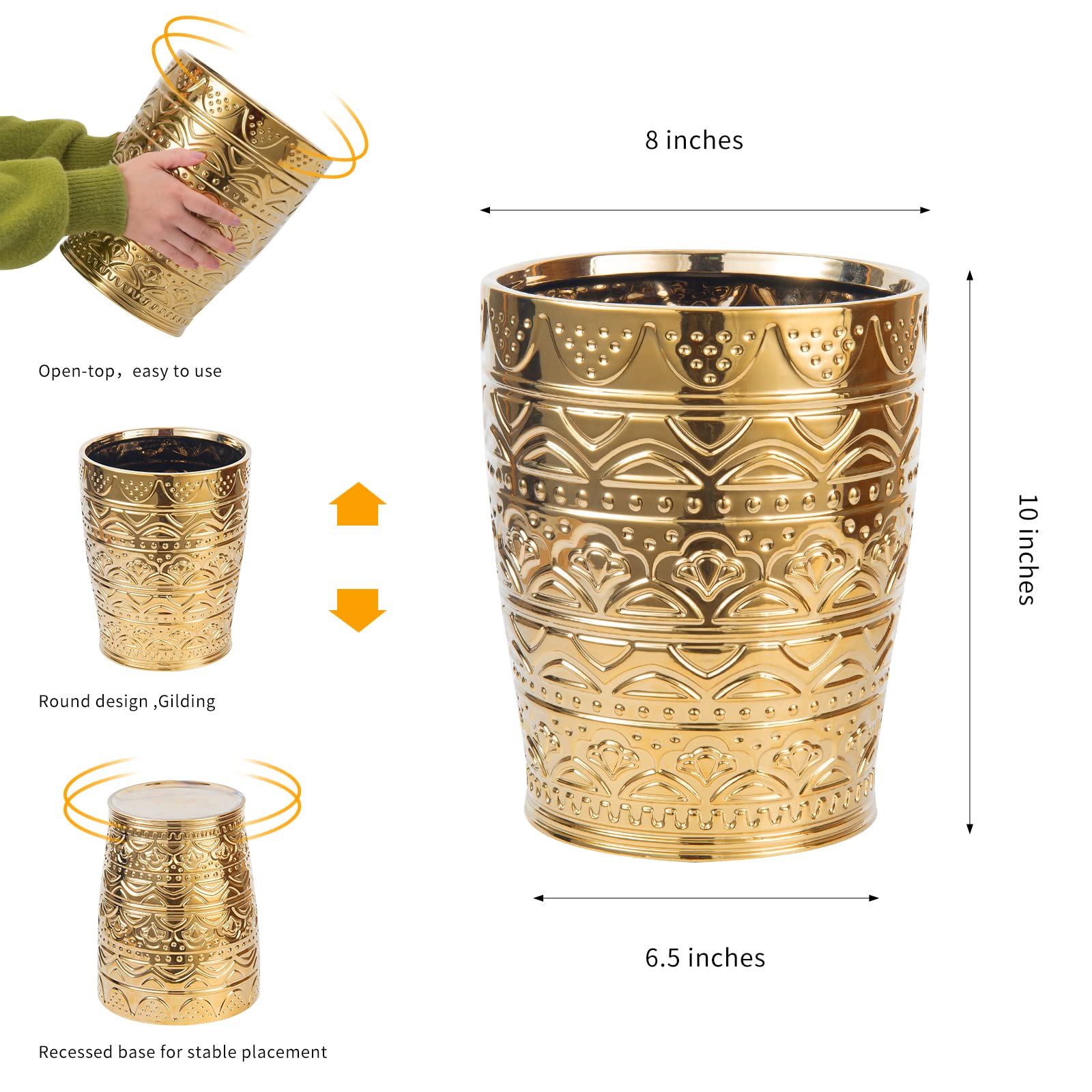 5-Piece Gold Ceramic Bathroom Accessories Set - Toothbrush Holder, Cup, Soap Dispenser, Soap Dish & Trash Can - Elegant Home Decor for Modern Bathrooms