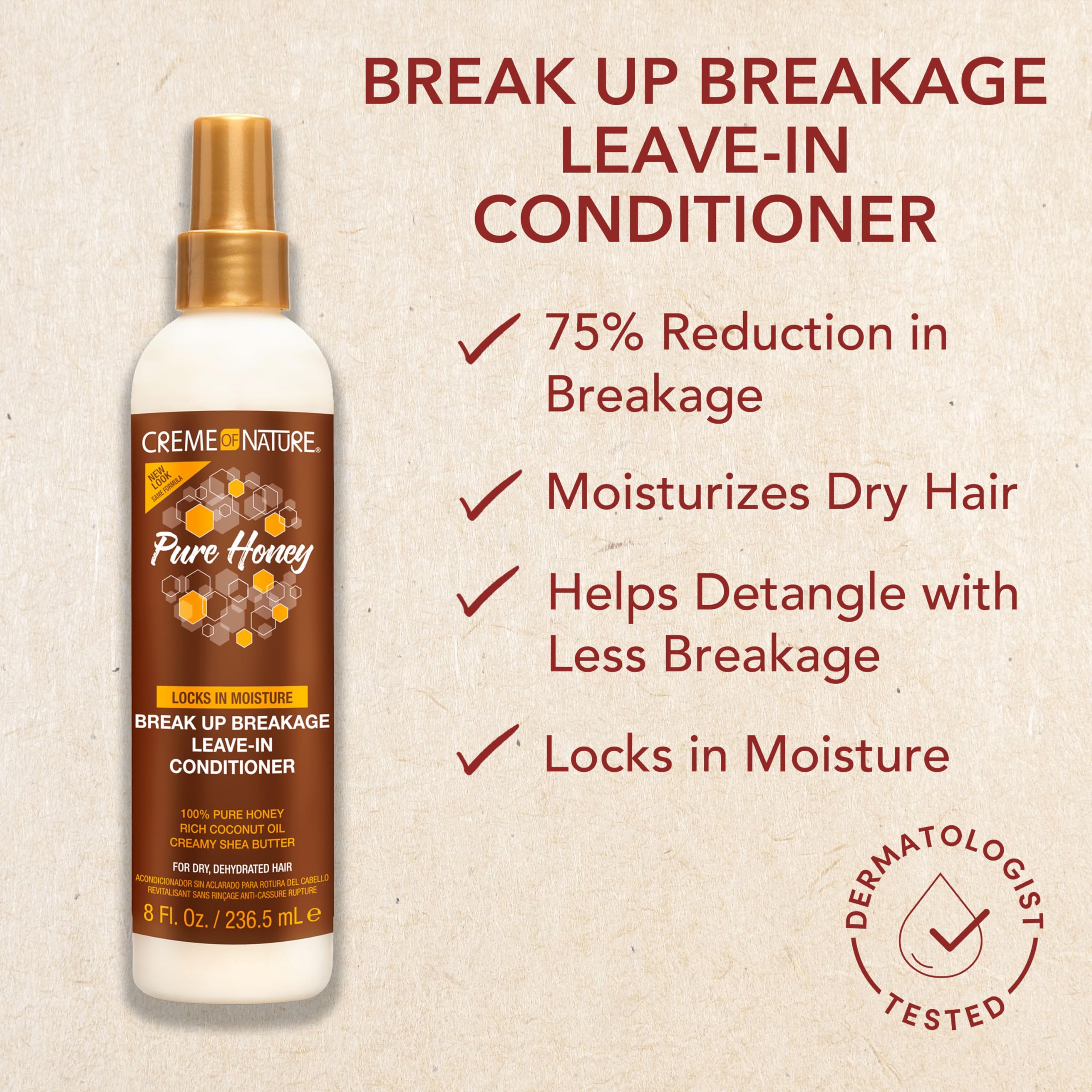 Creme Of Nature Leave-In Conditioner with Pure Honey, Coconut Oil & Shea Butter - 8 Oz for Dry, Damaged Hair Repair - Perfect for Daily Hydration & Heat Styling Protection