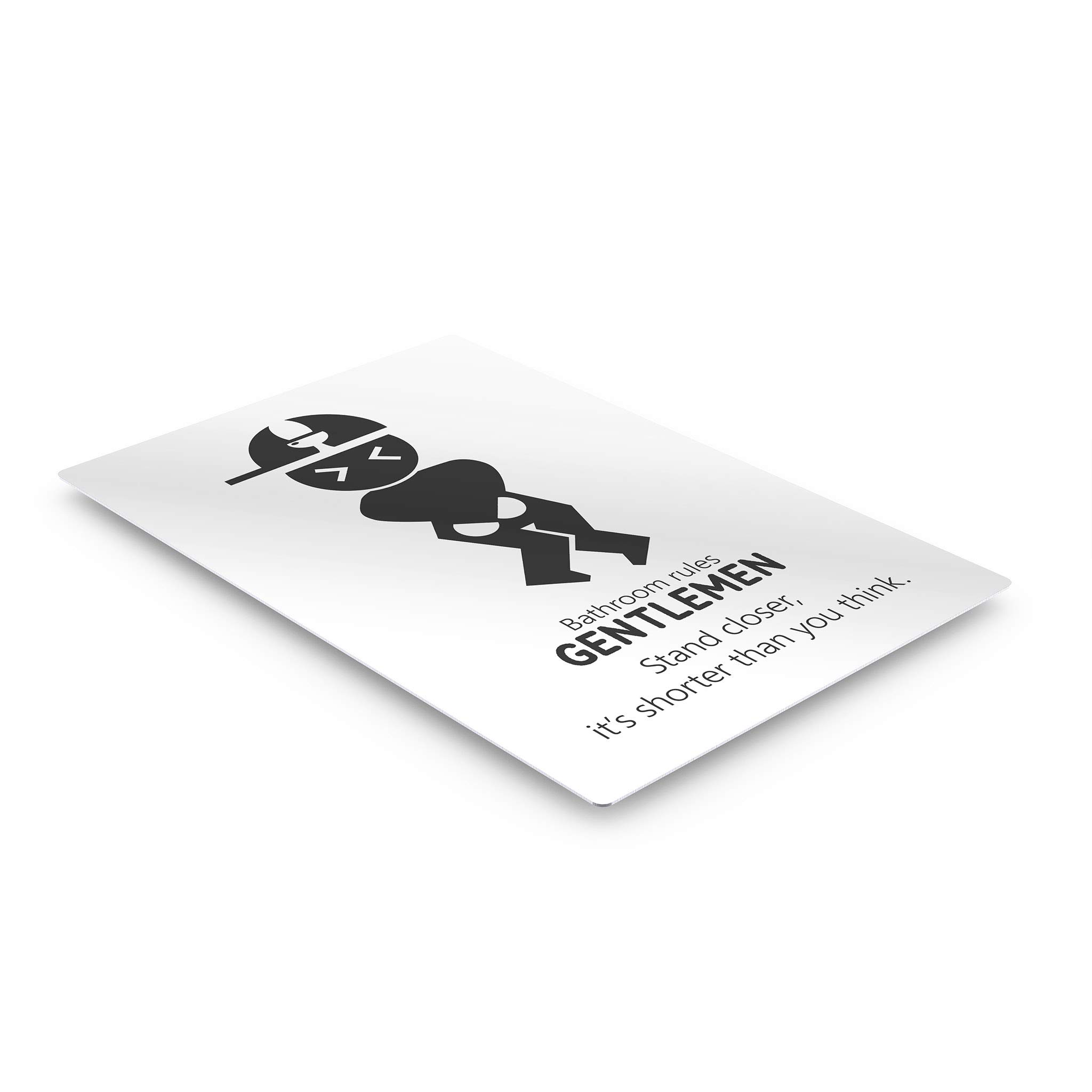 Funny Bathroom Sign - 'Gentlemen Stand Closer It's Shorter Than You Think' Metal Print Wall Art | 12x8 Inches | Ready to Hang Bathroom Decor for Home & Office | Made in USA | Perfect for Powder Rooms, Restrooms & Man Caves