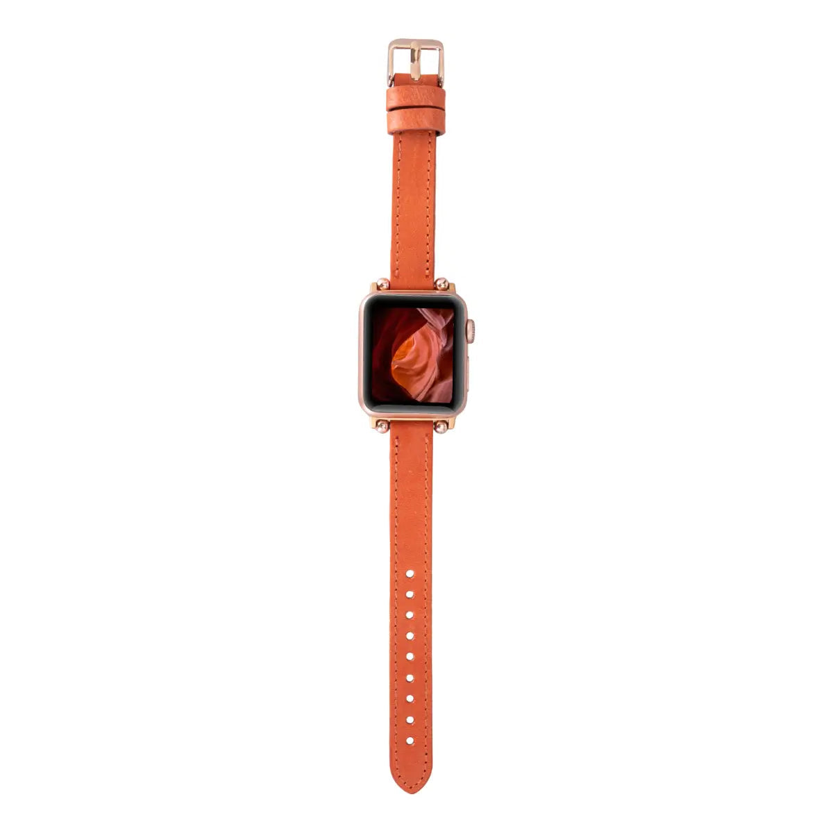 Vintage Orange Leather Ultra Slim Apple Watch Band - Stylish & Durable Replacement Strap for Workouts, Office & Everyday Wear