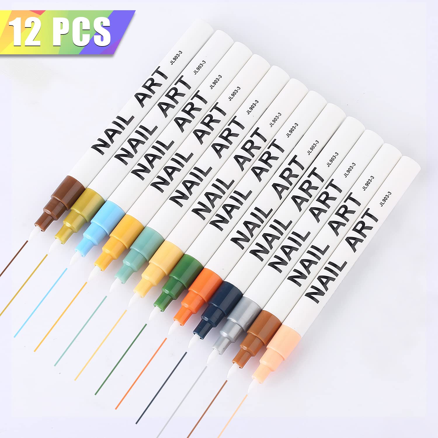 12pcs 3D Nail Art Pens Set - Fine Tip Nail Polish Drawing Pens for DIY Manicure, Nail Graffiti & Nail Art Design (12 Colors) - Perfect for Home Salon, Party Nails & Gift for Women Girls