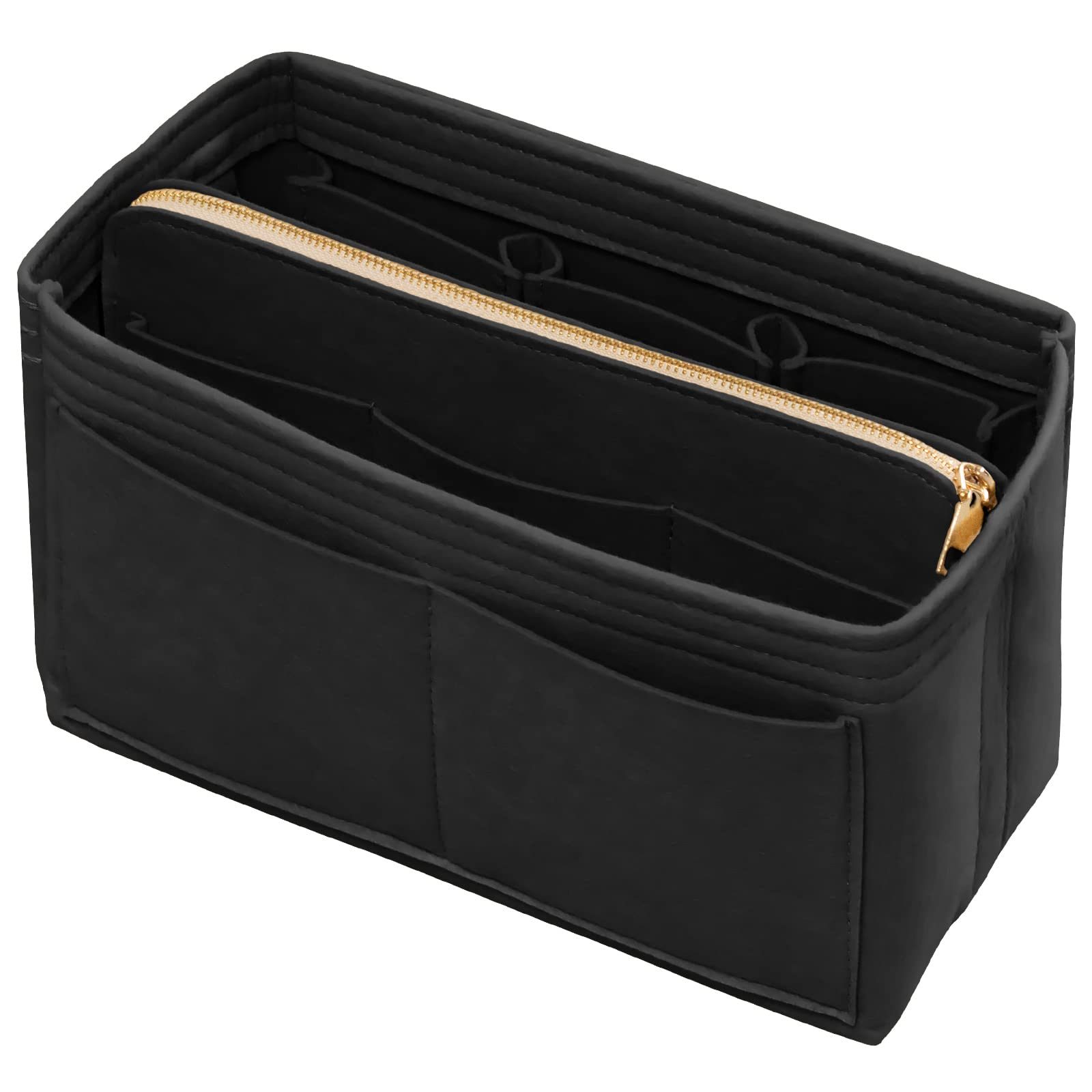 Premium Zipper Felt Purse Organizer Insert with Key Chain - Black Small Handbag Organizer for Tote Bags | Perfect for Work, Travel & Daily Essentials Organization