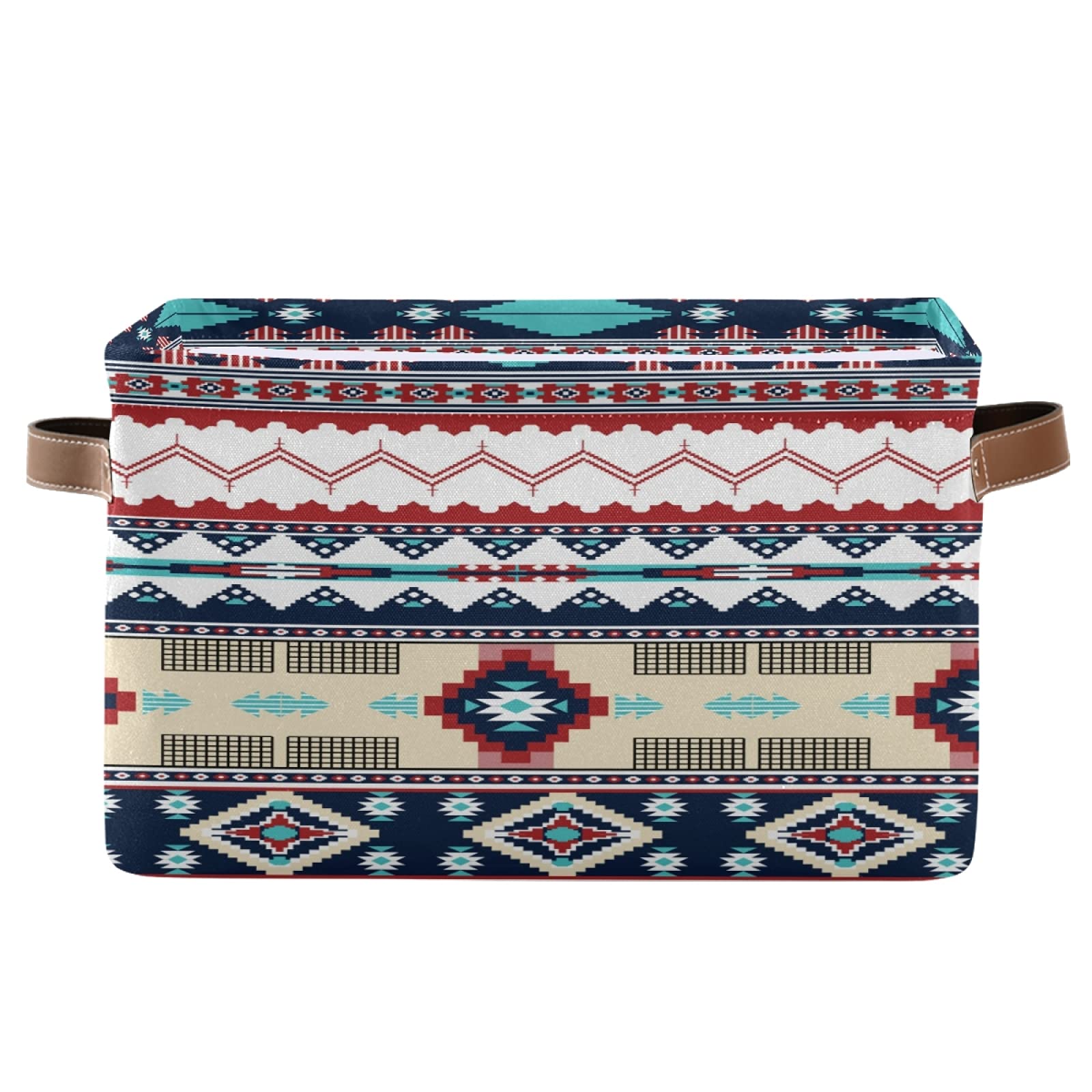 Navajo Style Colorful Geometric Storage Basket - Durable Canvas Organizer with Handles, Large Collapsible Storage Bin for Home, Office & Closet (15