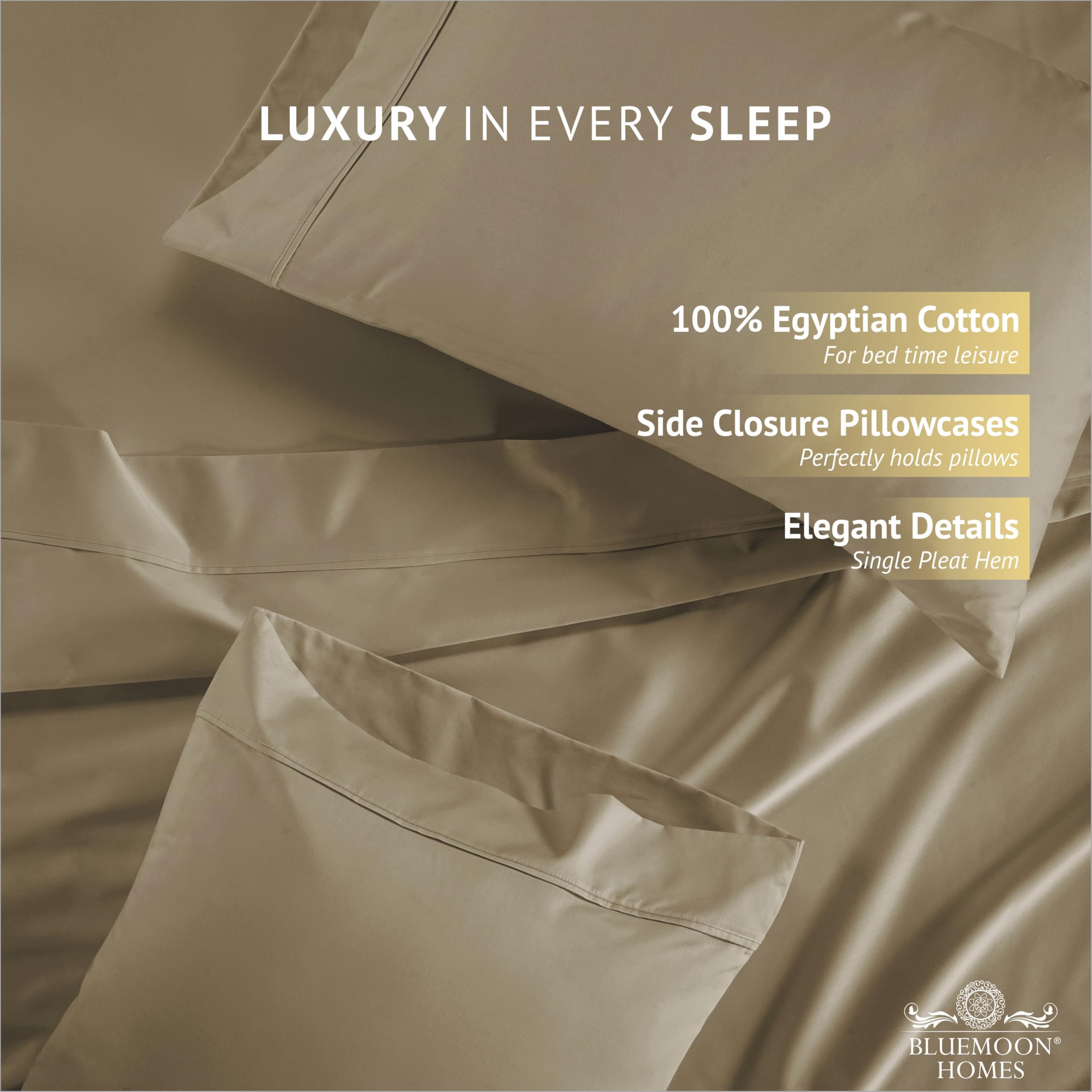Bluemoon Homes 100% Egyptian Cotton King Size Sheets Set - 4 Piece Deep Pocket 1000 Thread Count Luxury Bedding for 18