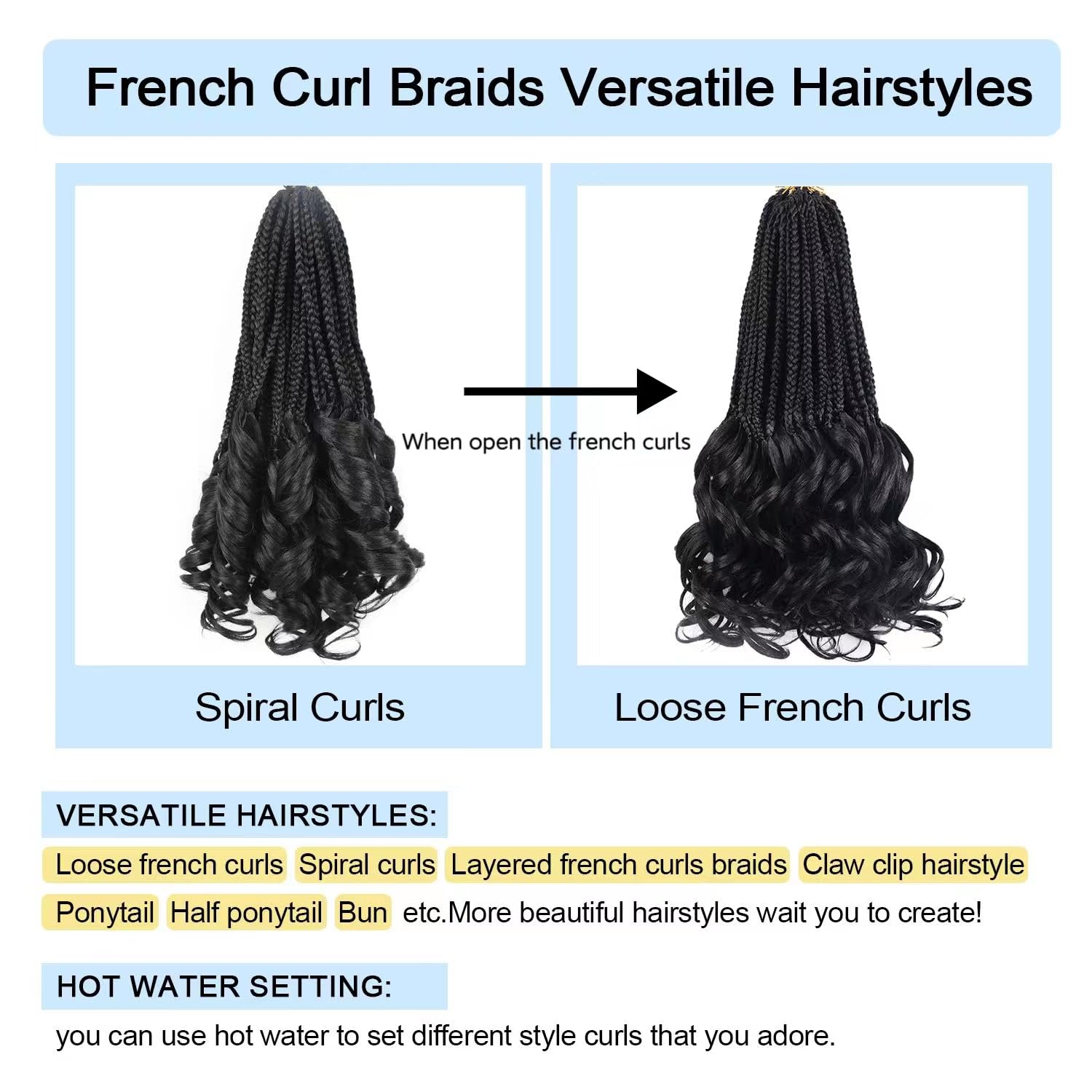 7 Packs 18 Inch French Curly Crochet Hair - Pre Looped Box Braids for Knotless Crochet Braiding | Natural 1B Black | Perfect for Protective Styles, Boho Looks & Everyday Wear