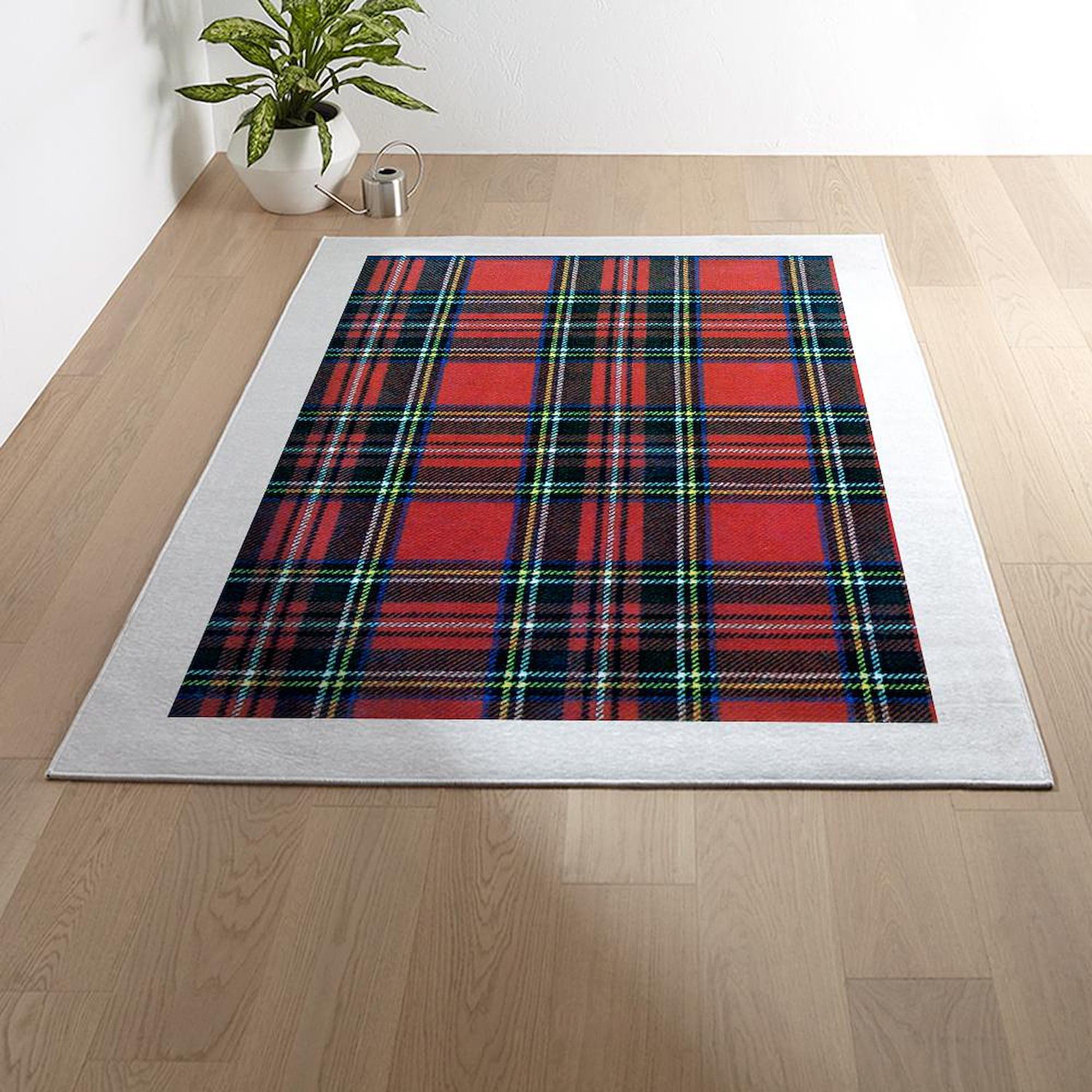 Royal Stewart Tartan 5'x7' Decorative Area Rug - Premium Scottish Plaid Throw Rug for Living Room, Bedroom & Office Decor