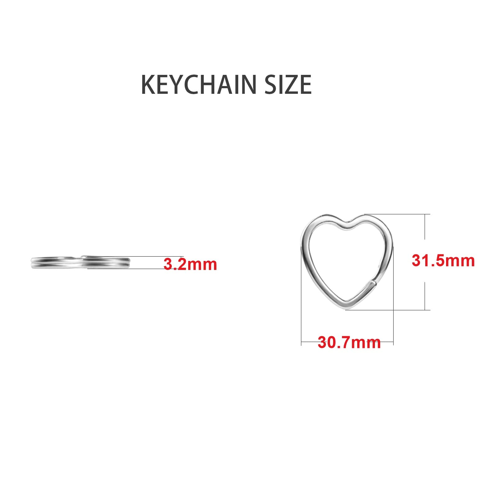 12pcs Heart Keychain Rings - Silver Metal Key Holders for Home, Car & Office