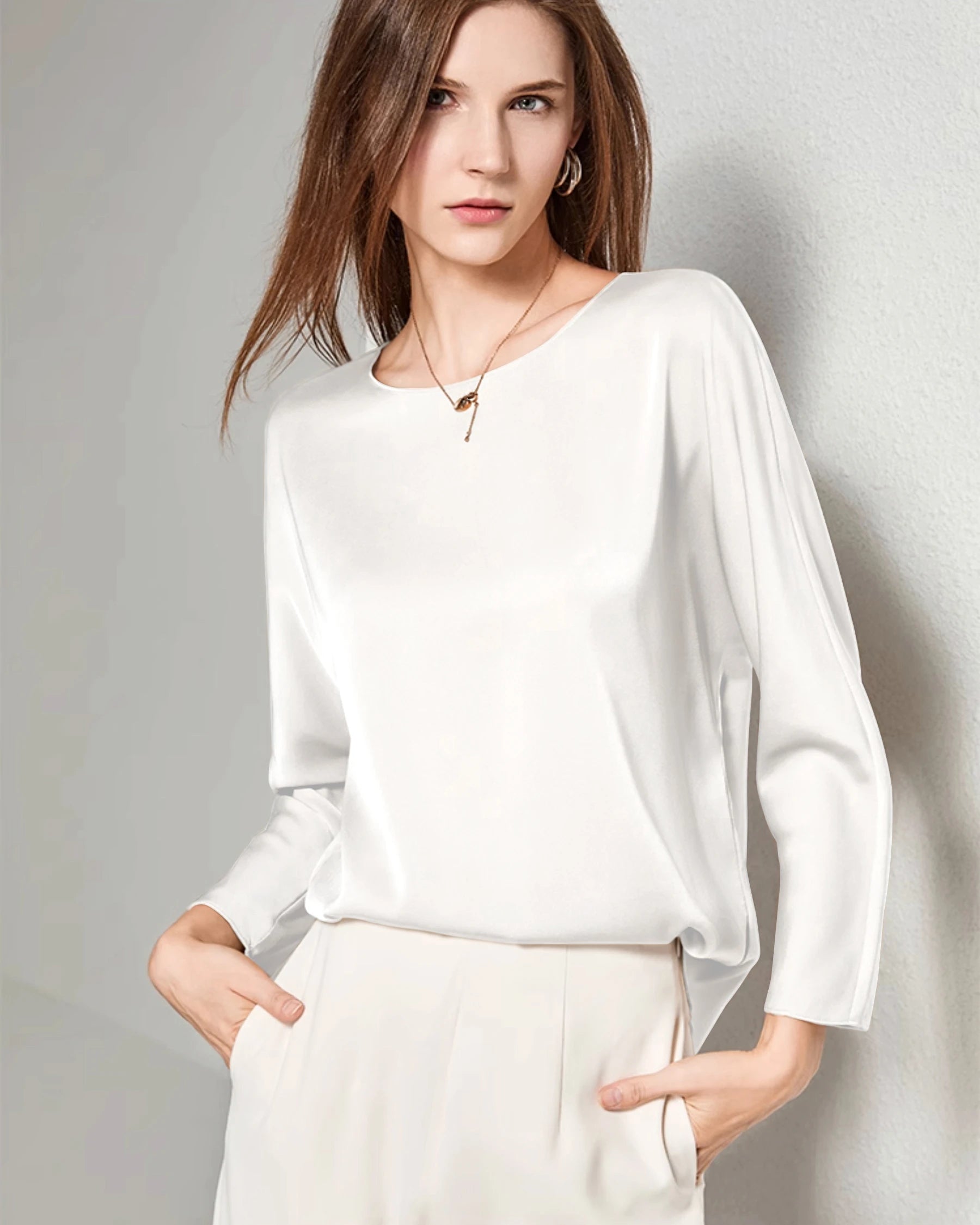 Women's Basic Round Neck Silk Blouse - Elegant & Comfortable Silk Shirt for Work & Casual Wear | Perfect for Office, Date Night & Special Occasions