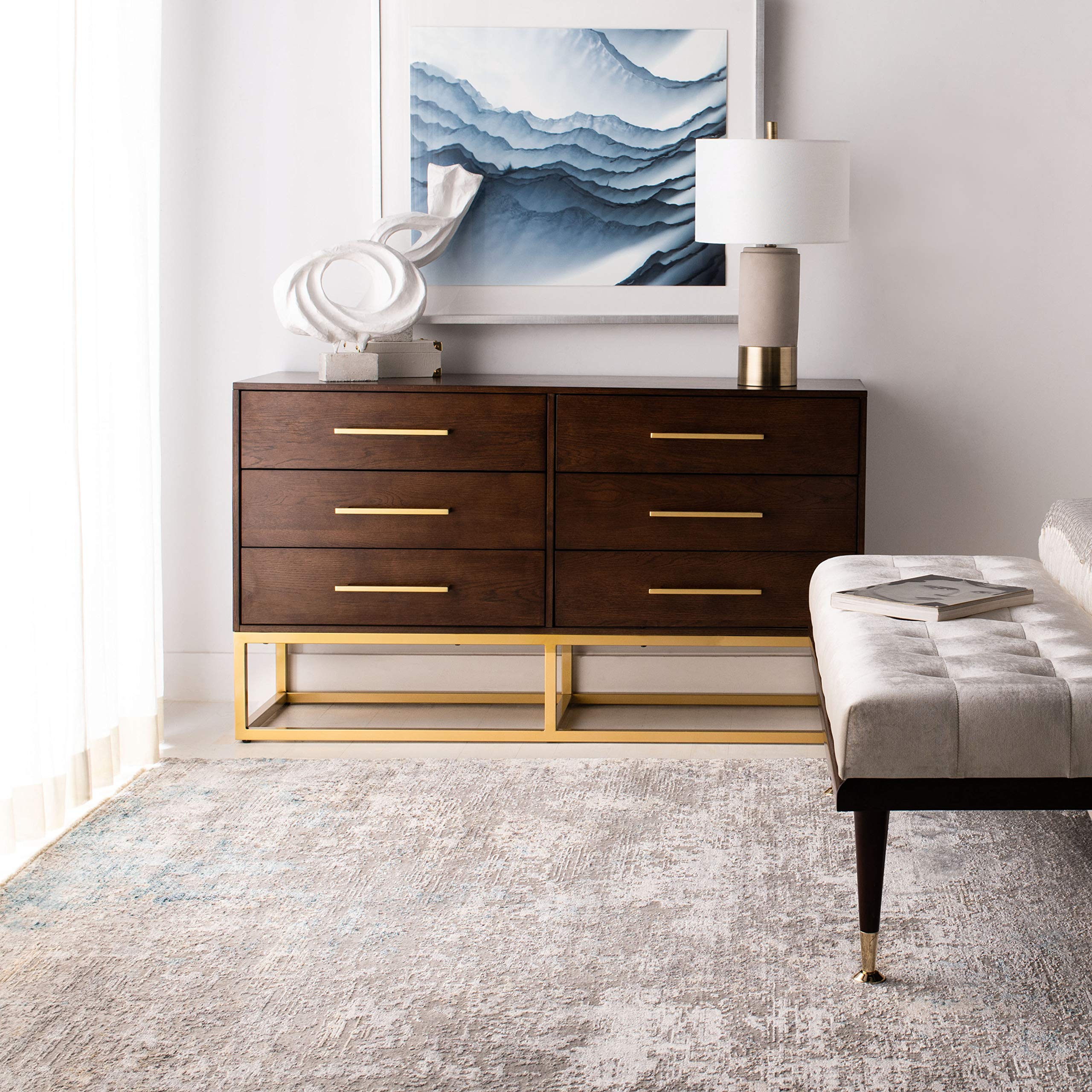 Safavieh Couture Home Estelle Walnut 6-Drawer Dresser - Stylish Wooden Chest for Bedroom & Living Room Storage