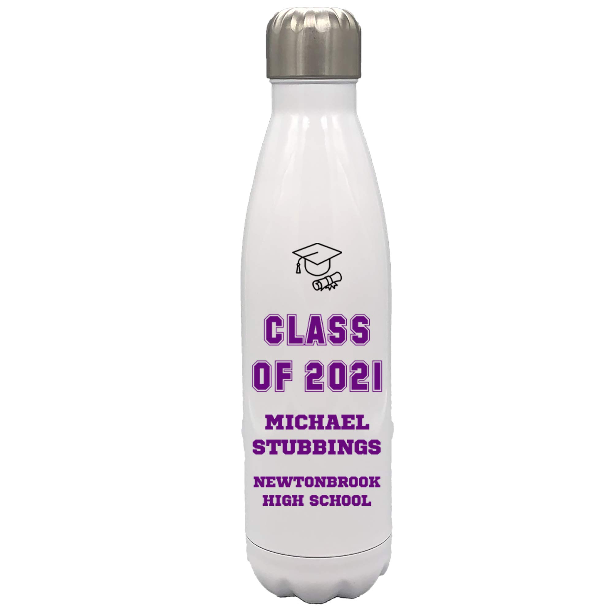 Personalized Graduation Water Bottle for Class of 2021 - Custom Gift for High School & College Graduates - Perfect for Boys & Girls (Purple) - Great for Graduation Parties, School Events & Daily Use