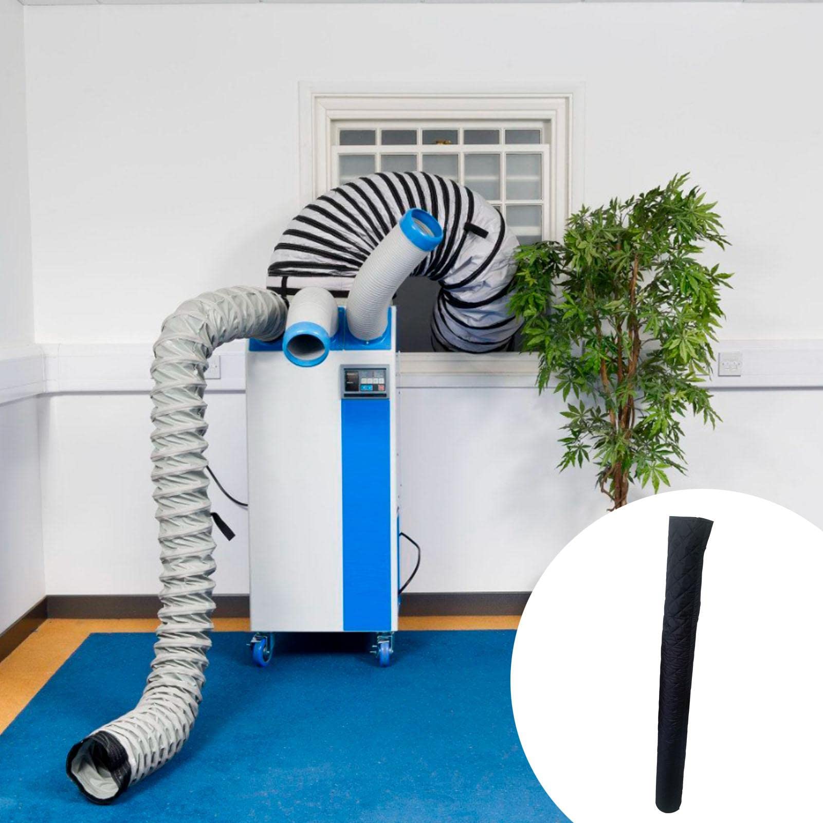 5-6 Inch Insulated AC Hose Cover - Silver/Black Portable Air Conditioner Hose Wrap, Dustproof Exhaust Pipe Sleeve for Home, Office & RV Cooling Systems