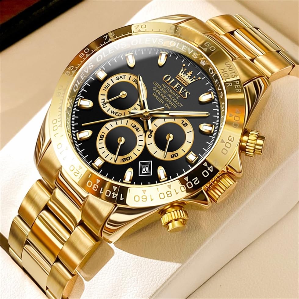 OLEVS Luxury Skeleton Automatic Watch for Men - Diamond Accent Mechanical Self-Winding Wristwatch with Luminous Hands & Waterproof Design - Perfect for Business, Formal Events & Nighttime Wear