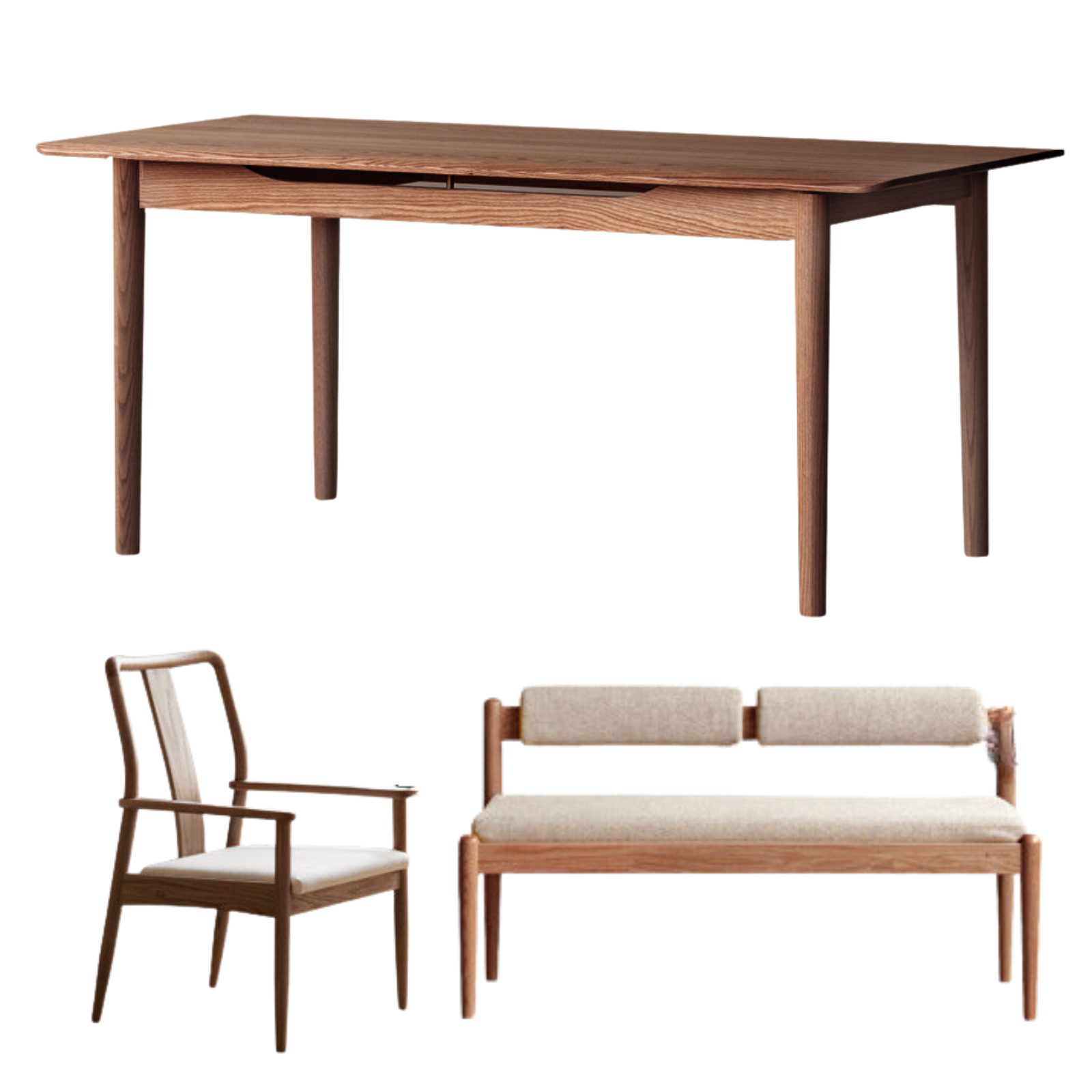 55.1x25.5x27.5 inch / 140x70x74 cm / Walnut Color / Tea table + chair + bench