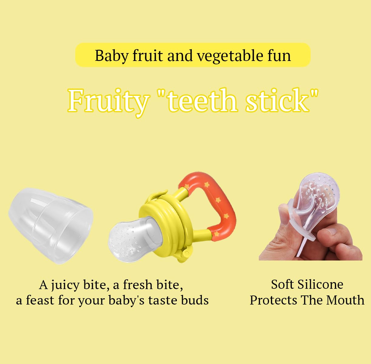 SYGA Medium Fresh Food Nibbler - Baby Fruit Feeder Pacifier with Silicone Mesh for Teething Infants (Yellow) | Perfect for On-the-Go Snacking & Soothing Sore Gums