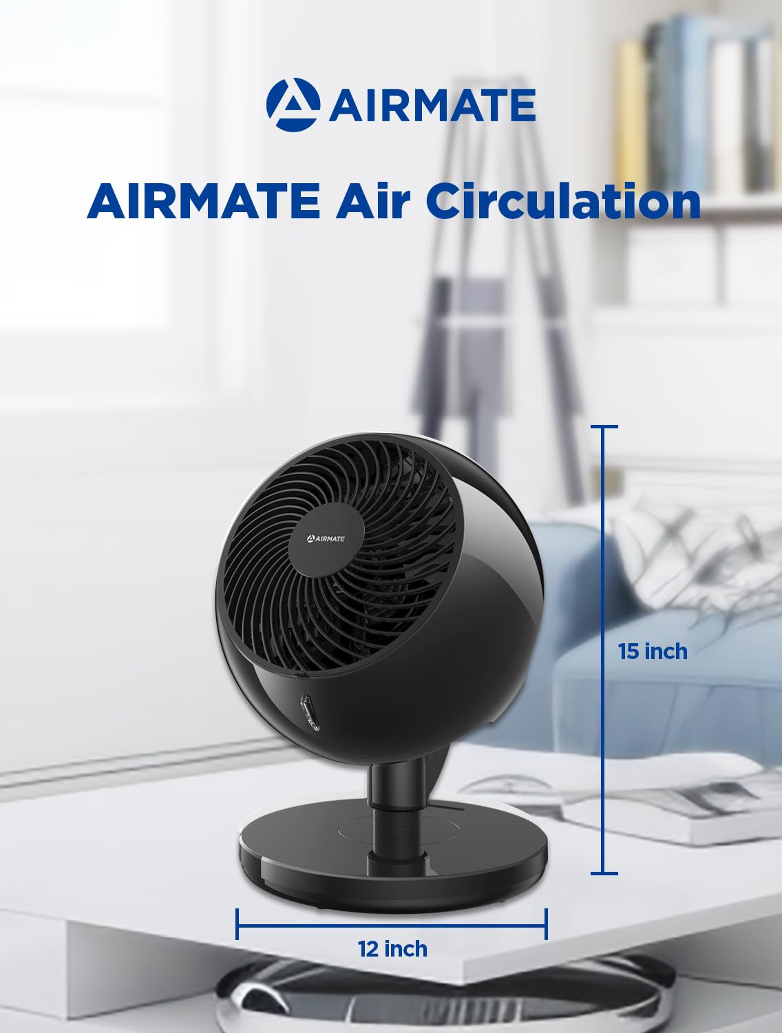 AIRMATE 12-Inch Large Oscillating Fan with Remote - High Velocity Quiet DC Floor Fan for Bedroom, Office & Dorm - 10 Speed Settings & Timer - Black | Perfect for Cooling, Air Circulation & White Noise Sleeping Aid