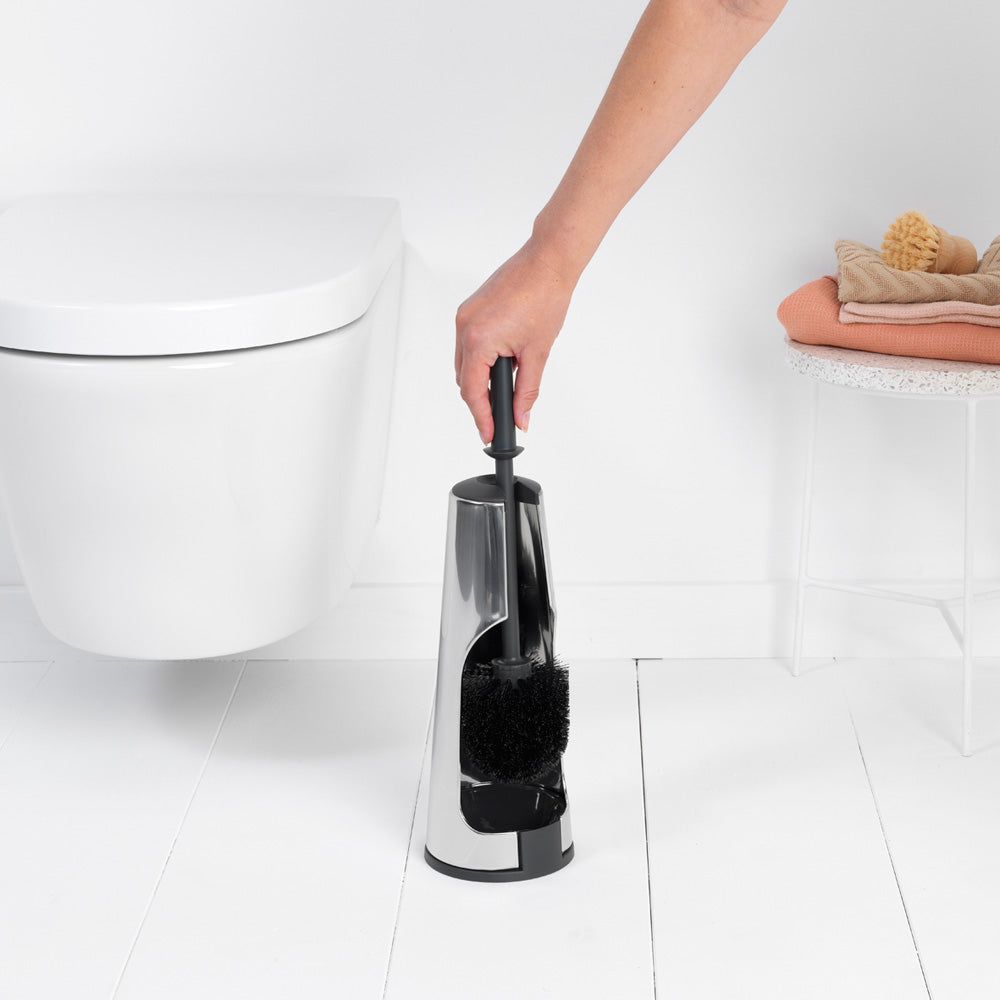 Brabantia Toilet Brush and Holder Set - Stainless Steel Bathroom Cleaning Tool with Hygienic Stand - Perfect for Modern Homes, Apartments, and Guest Bathrooms