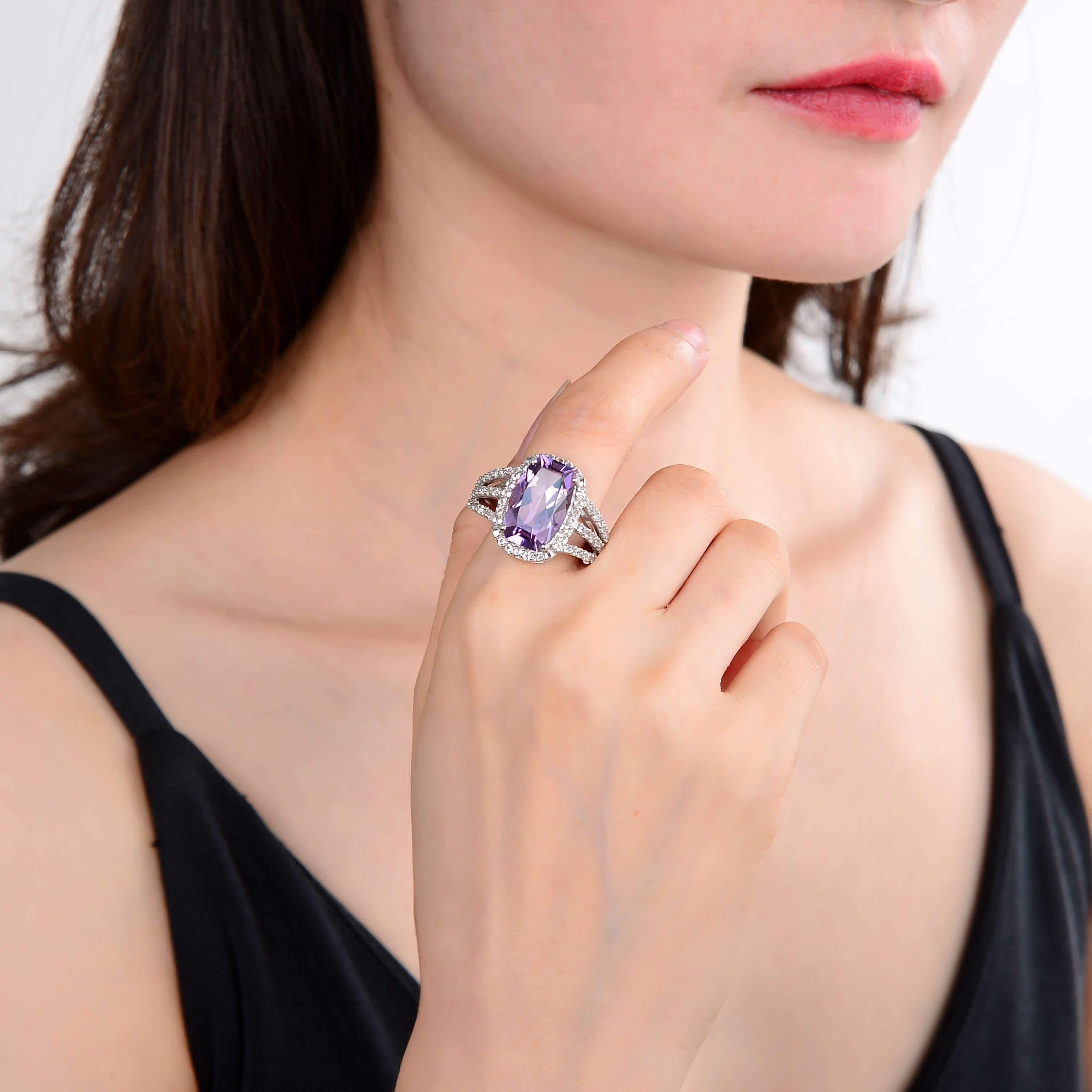 Stunning Amethyst Cushion Statement Ring for Women | Elegant Purple Gemstone Jewelry | Perfect for Evening Parties, Weddings & Special Occasions