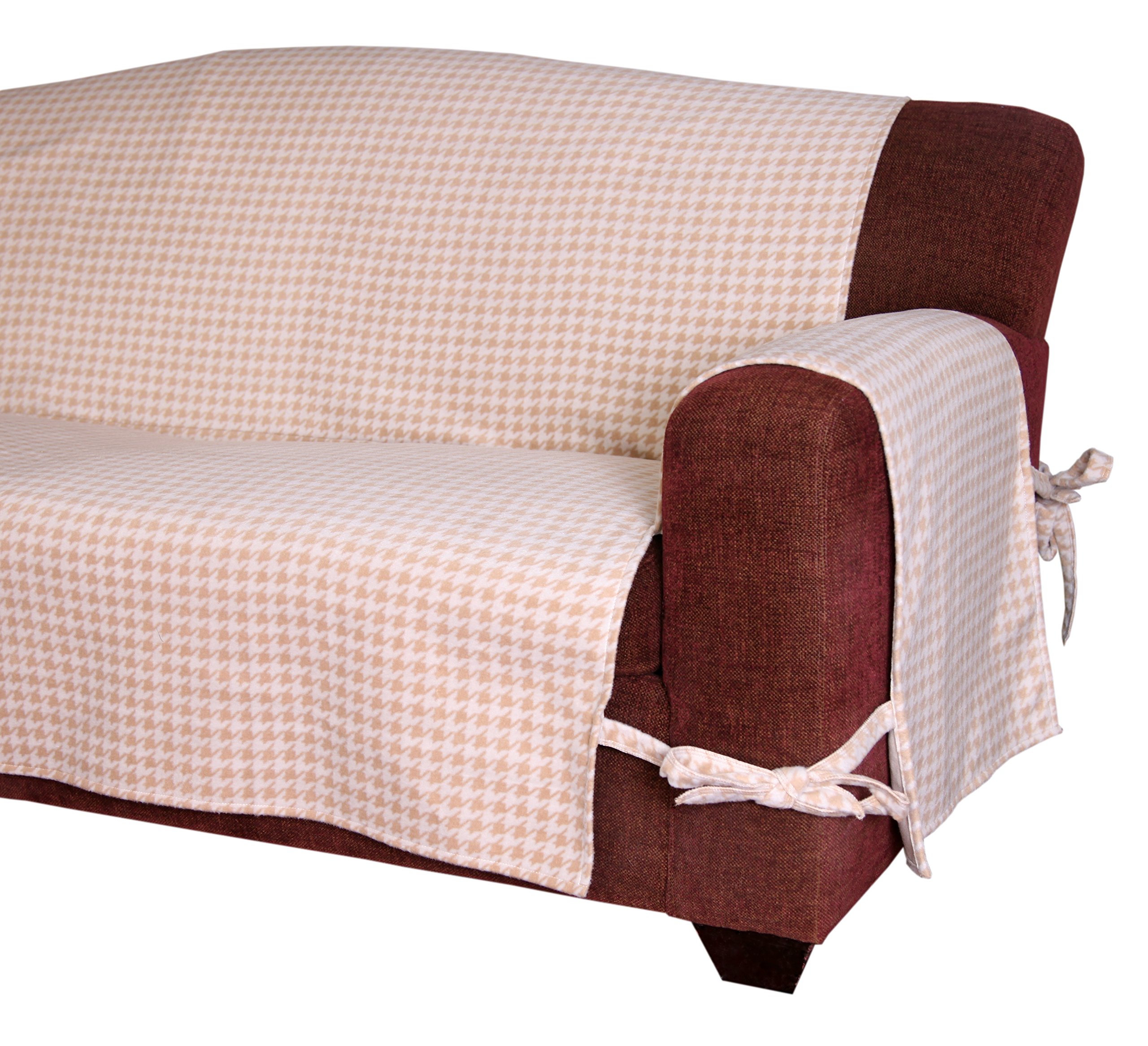 Houndstooth Fleece Pet Couch Protector Cover for Furniture - Tan & Latte Checkered Print - 3 Cushion Sofa Size - Waterproof & Non-Slip Dog Couch Cover for Pets, Living Room, Home Decor