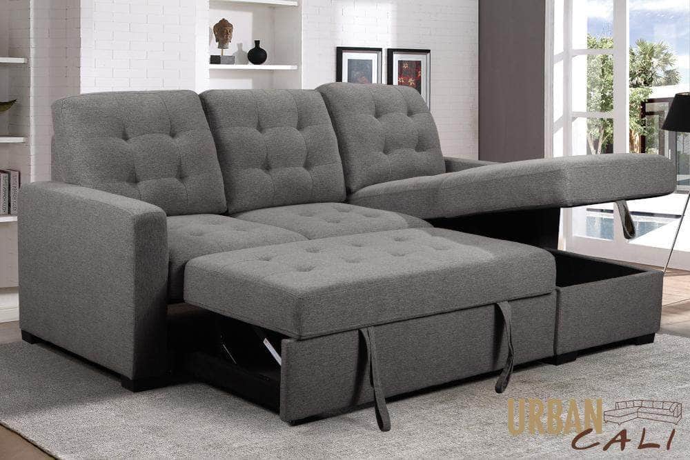 Santa Monica Sleeper Sectional Sofa Bed with Reversible Storage Chaise - Dark Grey | Convertible Couch for Small Spaces | Perfect for Apartments, Guest Rooms & Home Offices