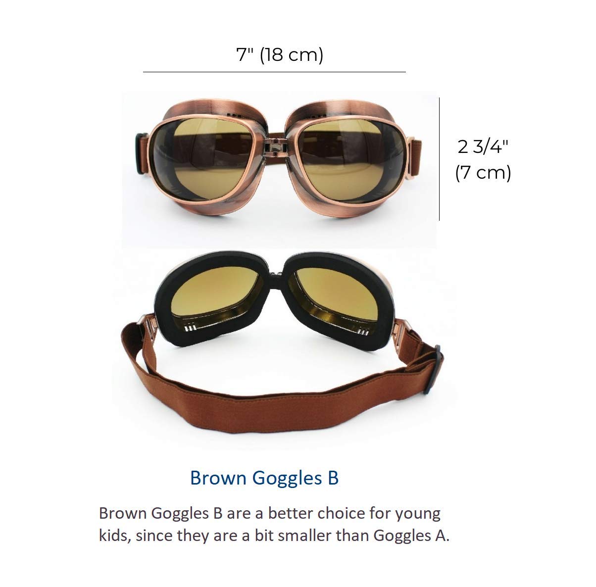 Kids Aviator Hat with Goggles - Real Brown Leather Pilot Flying Cap for Boys & Girls - Adjustable Children's Helmet (Small) - Perfect for Dress Up, Halloween Costumes & Aviation Themed Parties