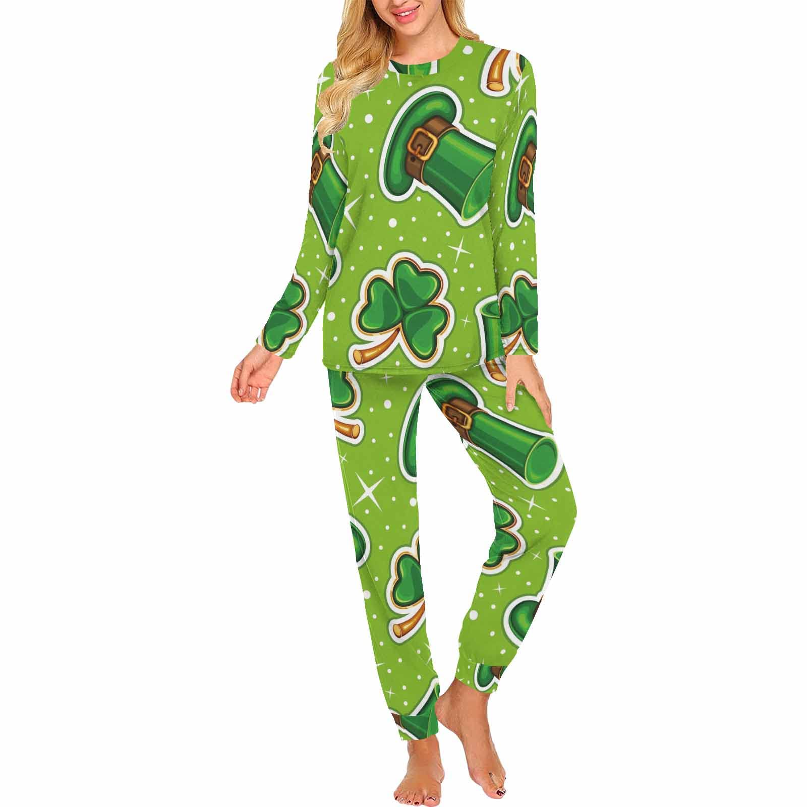 InterestPrint Clover Leaf Print 2-Piece Sleepwear Set for Women - Soft Pajama & Lounge Set for Relaxing at Home or Sleepovers