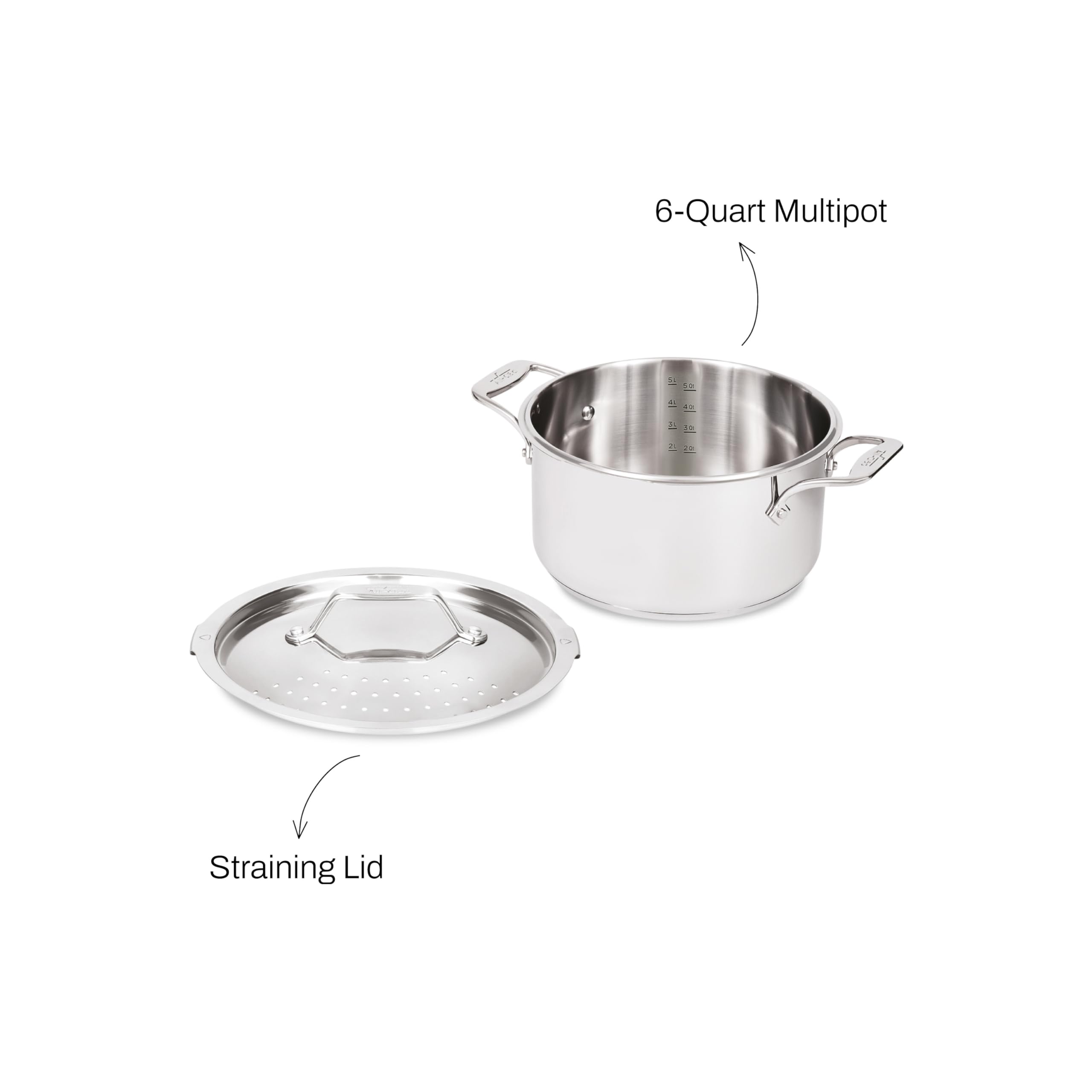 All-Clad 6-Quart Stainless Steel Multipot with Straining Lid - Induction Compatible, Oven & Broiler Safe up to 600°F - Pasta Strainer, Steamer Pot & Cookware for Home Kitchen - Perfect for Cooking Pasta, Steaming Vegetables & One-Pot Meals