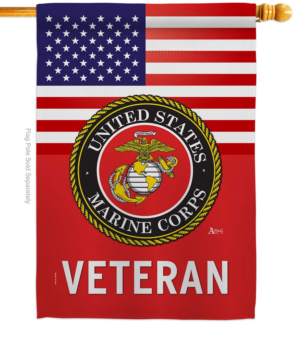 US Marine Corps Veteran House Flag 28x40 Inch - Double-Sided Armed Forces Garden Banner for Yard Decoration | Patriotic Military Gift for Veterans Day, Memorial Day & Home Display