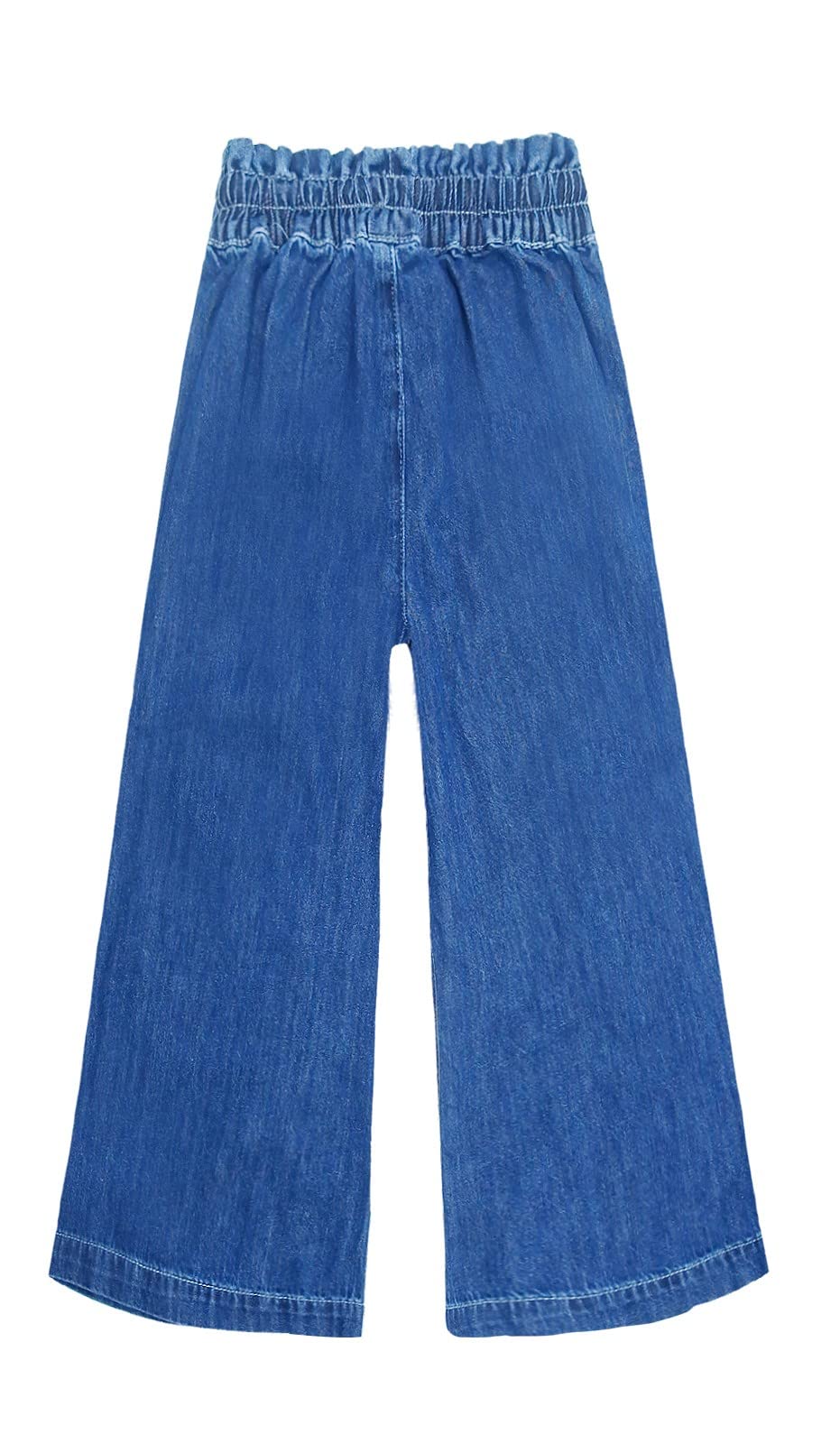 KIDSCOOL SPACE Girls Thin Denim Pants - Stretchy Wide-Leg Jeans with Ribbed Elastic Waistband | Comfortable & Stylish for School, Play & Everyday Wear