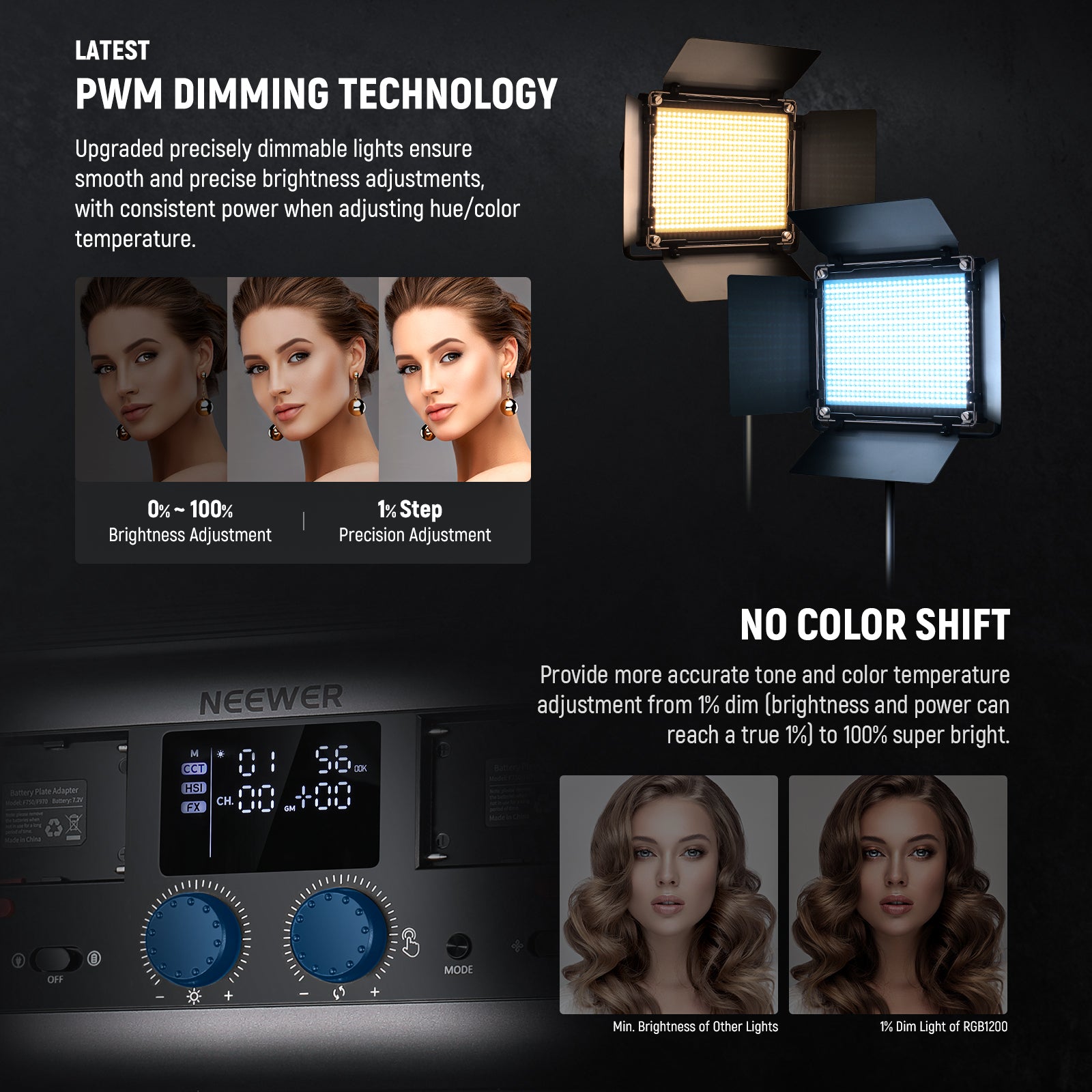 NEEWER 2 Pack RGB1200 LED Video Light Panel Kit with 3200K-5600K Adjustable Color Temperature for YouTube, Photography, Live Streaming & Studio Lighting