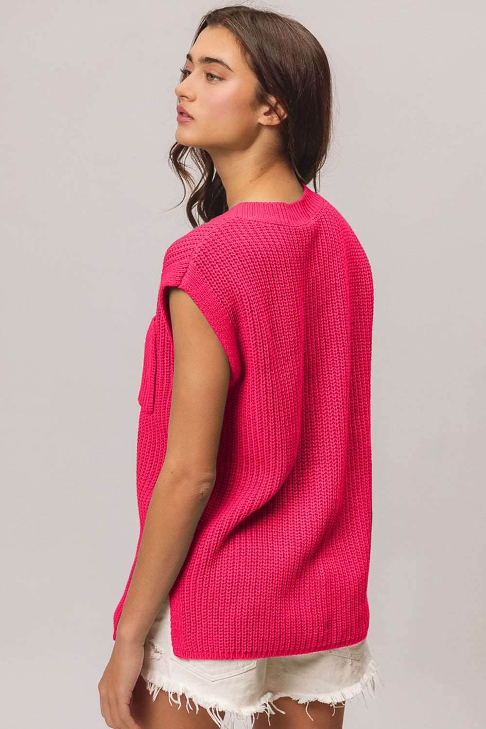 BiBi Patch Pocket Cap Sleeve Sweater Top for Women | Casual Knit Pullover with Front Pockets | Perfect for Fall Layering, Office Wear & Weekend Outfits
