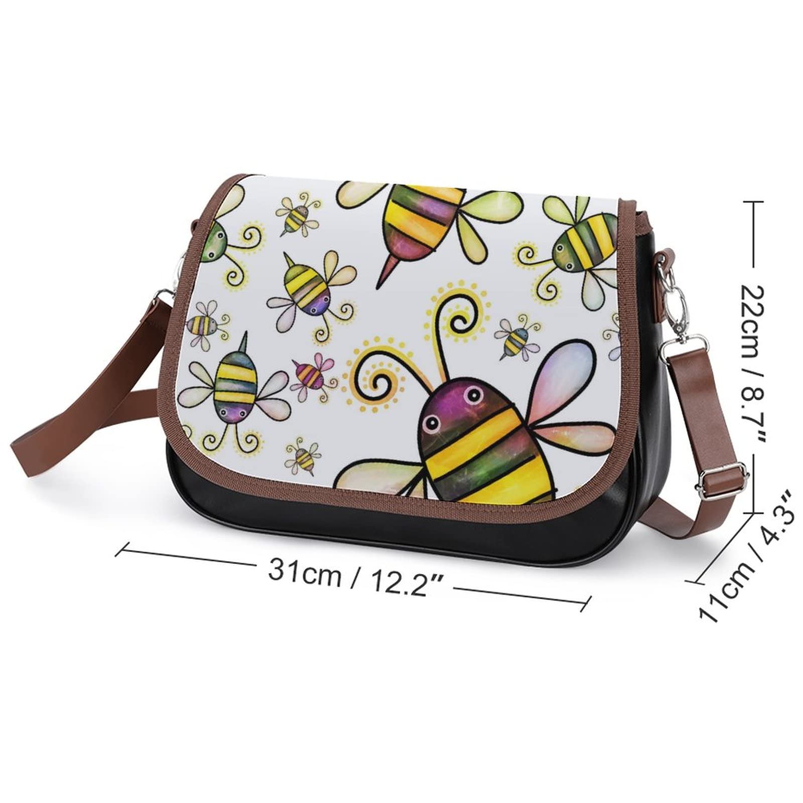 Printed Leather Crossbody Bags for Women - Fashion Shoulder Messenger Satchel with Cute Cartoon Bee Design | Perfect for Daily Use, Travel & Shopping