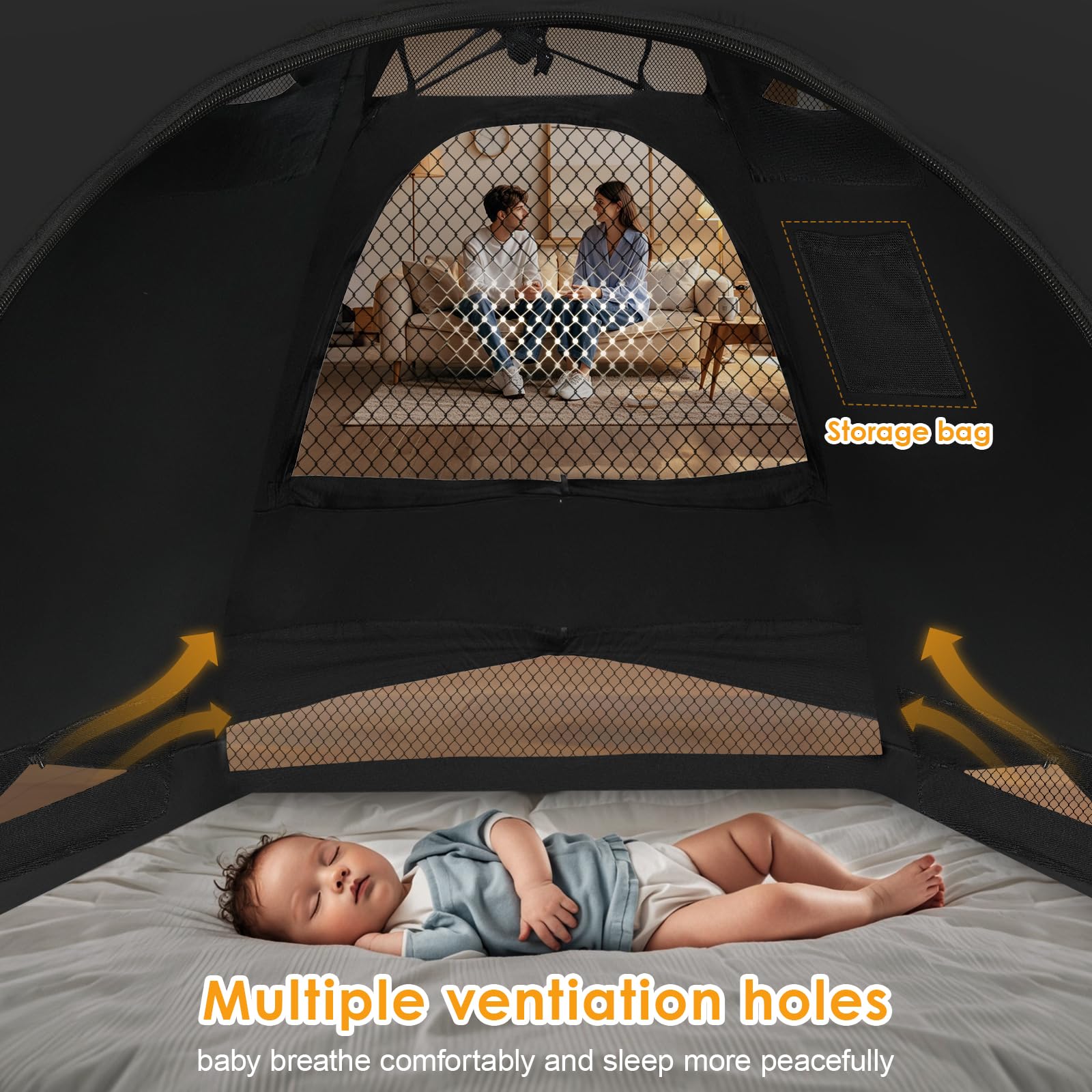 Blackout Tent for Pack N Play - Baby Sleep Tent with Star Projector, Breathable Mini Crib Cover for Kids & Toddlers | Blocks 98% Light, One-Click Setup | Perfect for Travel, Camping & Nursery Naps