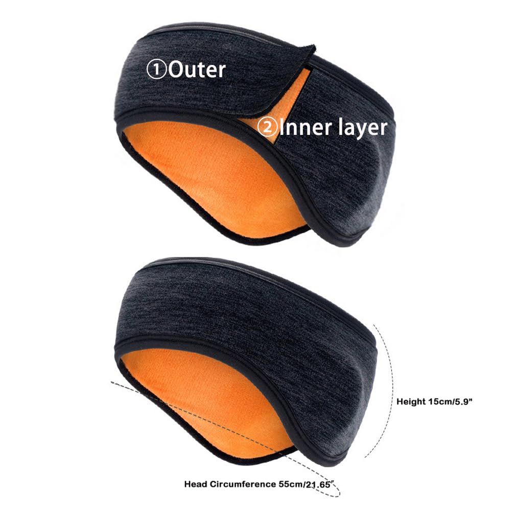 2 Pack Thick Fleece Ear Warmers for Women & Men - Winter Headband Ear Muffs for Running, Skiing, Cycling, Yoga & Hiking - Cozy Cold Weather Accessory for Outdoor Sports & Daily Commute