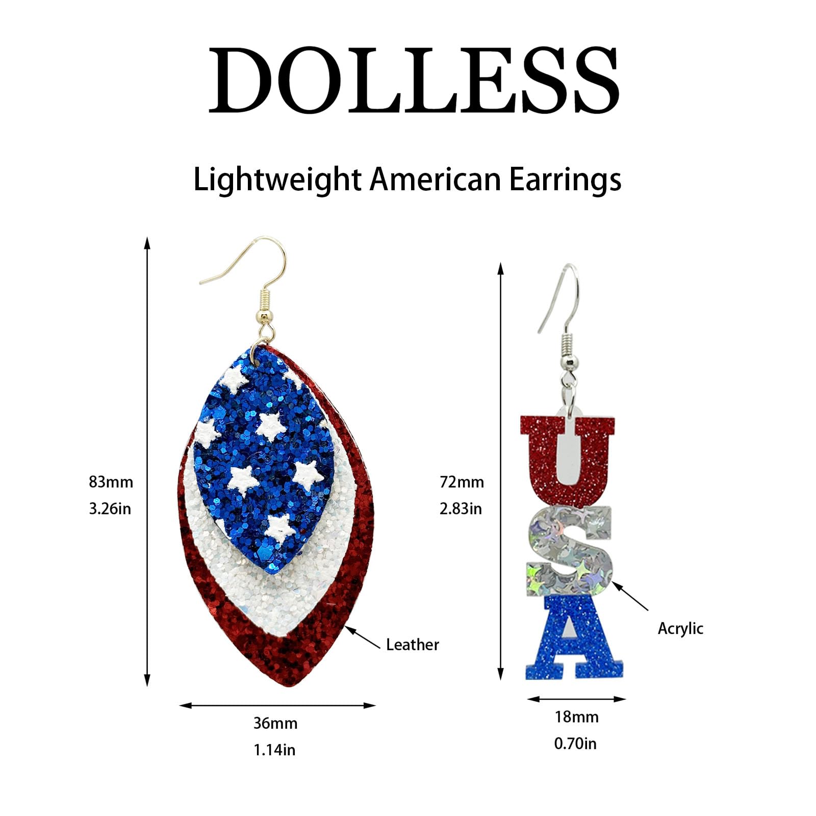 Patriotic American Flag Earrings for Women - Red White and Blue Dangle Earrings - 4th of July Independence Day Jewelry - Perfect for Parties, Festivals and Patriotic Events