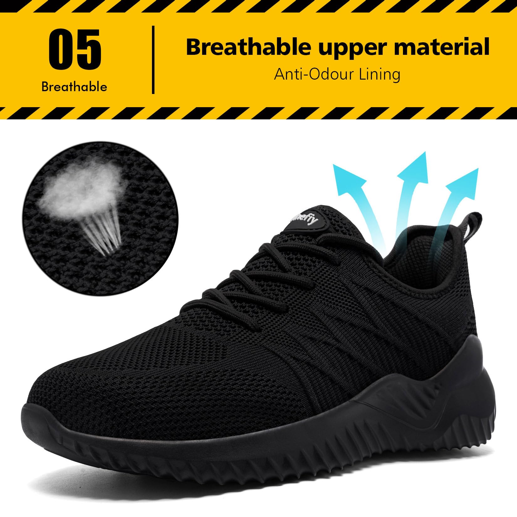 Tinefiy Women's Steel Toe Work Shoes - Lightweight & Comfortable Slip Resistant Safety Sneakers with Cushion & Puncture Proof Technology | Perfect for Construction, Warehouse, and Industrial Work Environments