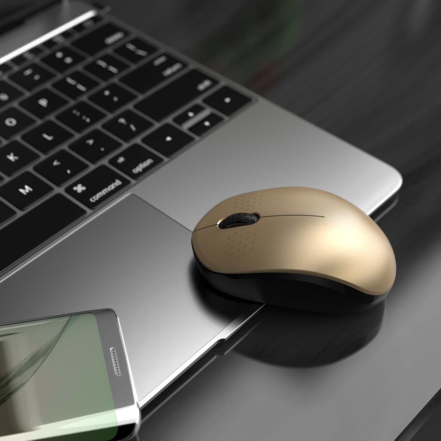 Seenda 2.4G Wireless Mouse with Nano USB Receiver - Silent Click Optical Mouse for MacBook, Laptop, PC - Portable Computer Mouse for Office, Home & Travel (Black & Gold)