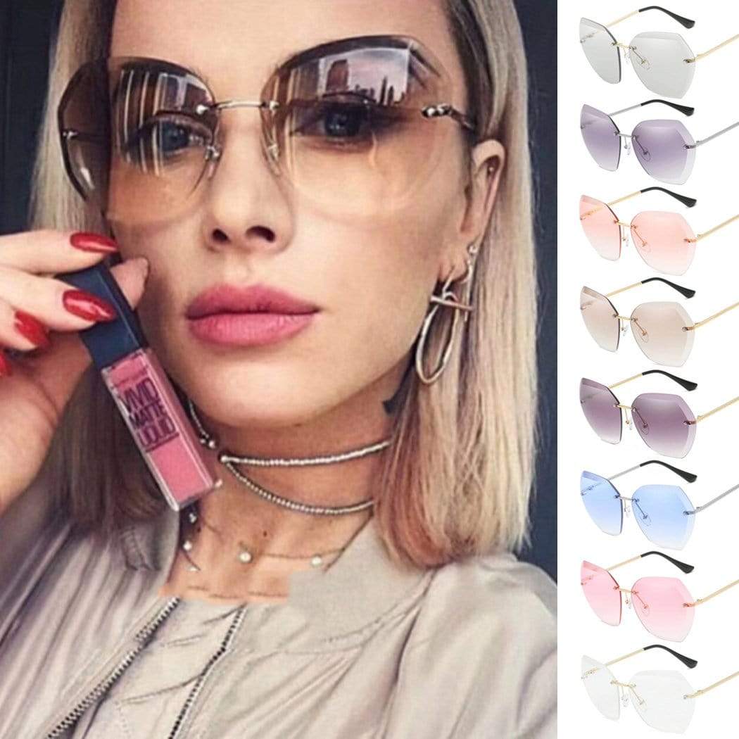 Stylish Oversized Rimless Sunglasses for Women & Men - UV Protection, Lightweight & Comfortable - Perfect for Driving, Beach, and Outdoor Activities