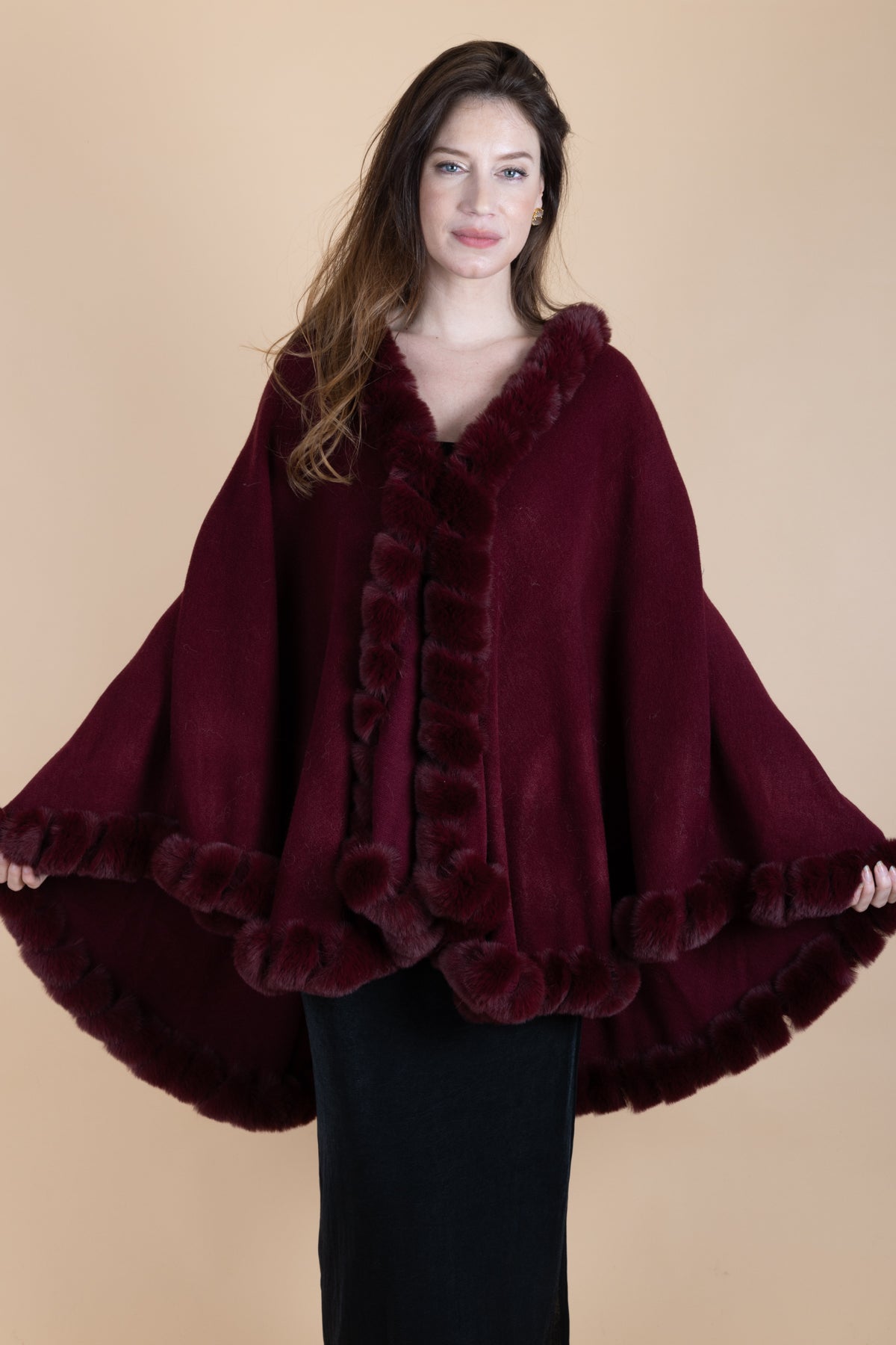 Elegant Faux Fur Cape Kimono Jacket - Women's Soft Winter Wrap Coat for Parties, Weddings & Evening Events
