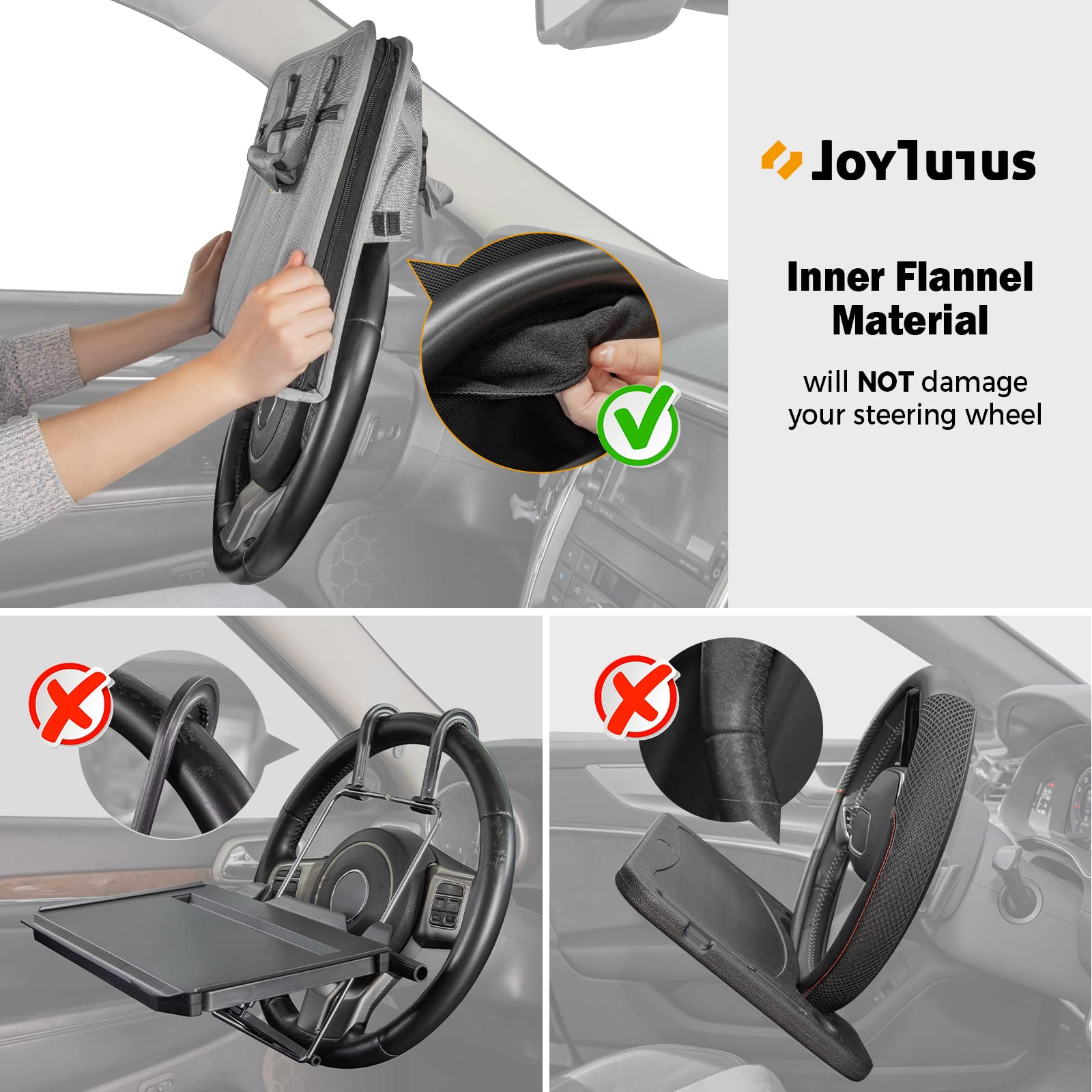 JOYTUTUS 3-in-1 Car Steering Wheel Tray - Gray Multifunctional Car Desk for Eating, Laptop Work & Writing | Backseat Organizer for Kids, Commuters & Family | Perfect for Road Trips, Office on the Go & Snacking in Car