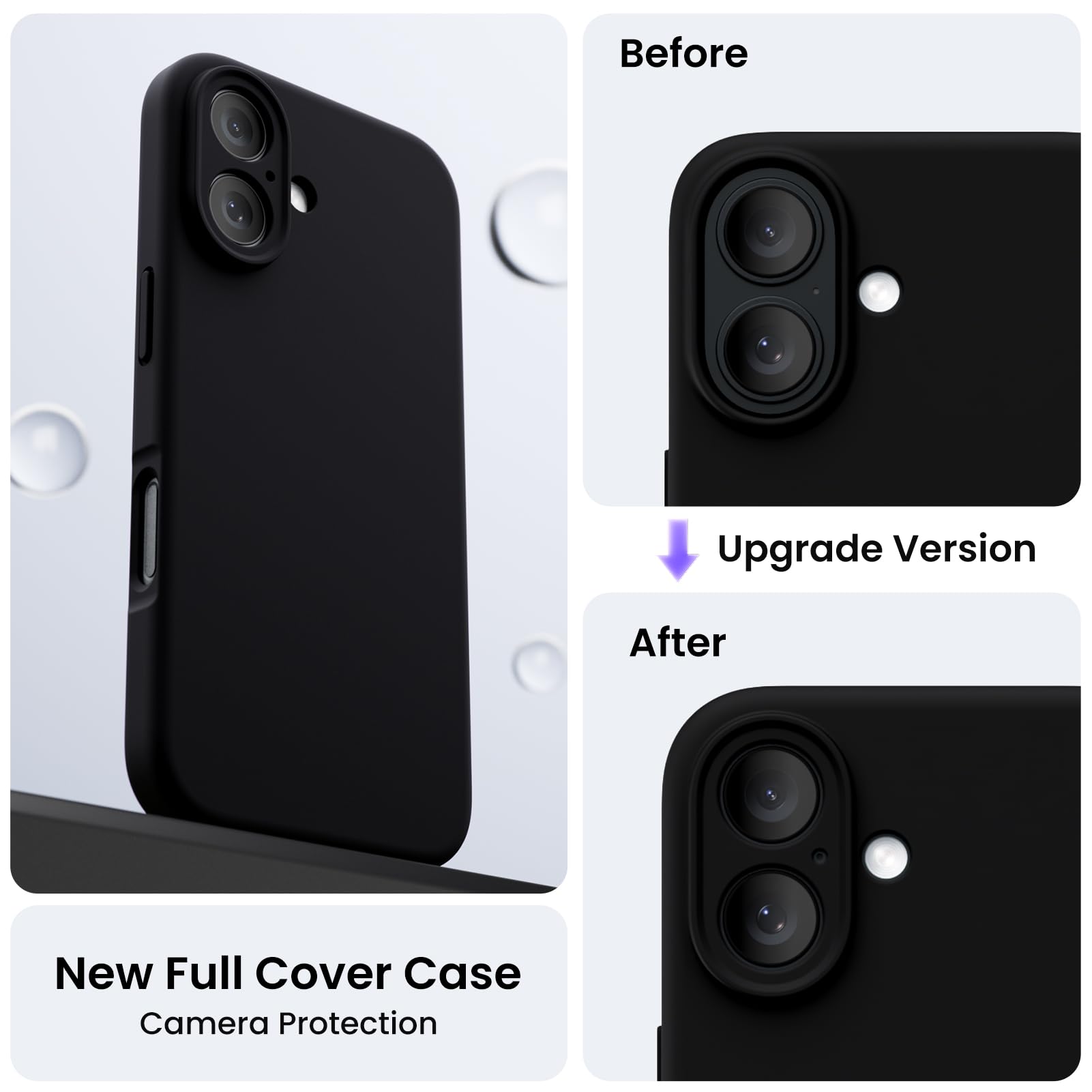 ORNARTO Shockproof Liquid Silicone iPhone 16 Case with 2 Screen Protectors - Durable Drop Protection Gel Rubber Phone Cover for iPhone 16 (Black) - Perfect for Outdoor Activities, Travel & Daily Use