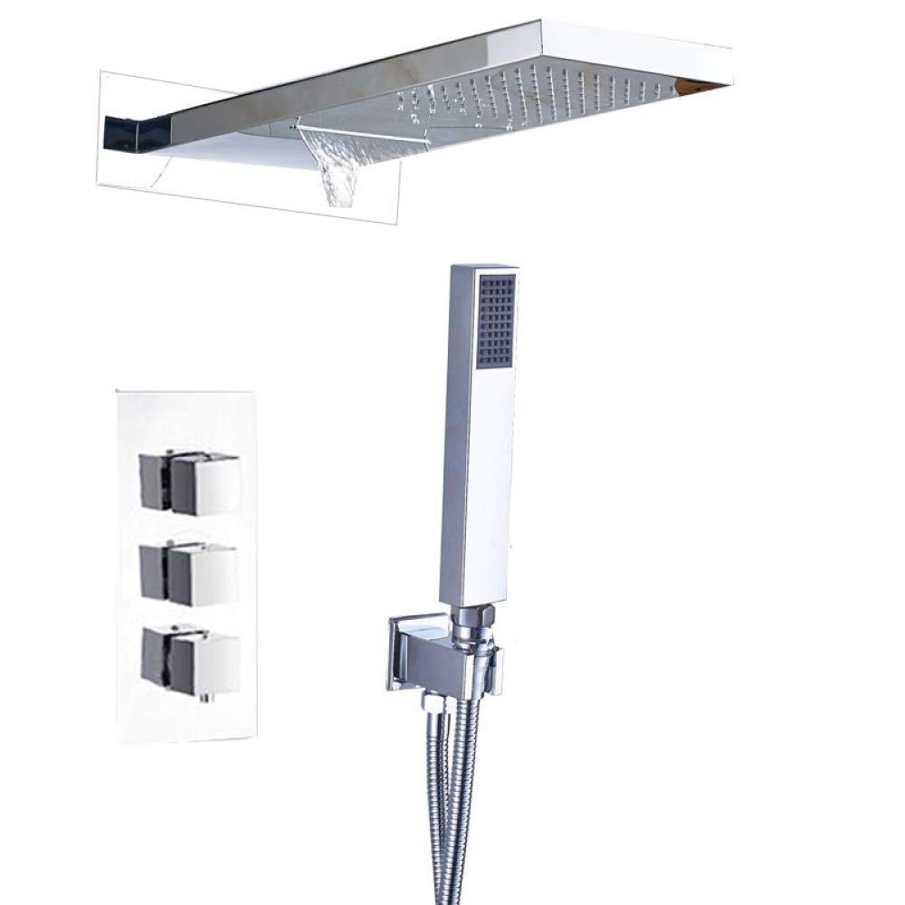 Premium Matte Black Thermostatic Shower System - 3-Way Rainfall & Waterfall Shower Faucet Set with Wall Mounted Mixer Tap | Perfect for Modern Bathroom & Spa Experience | Chrome Finish