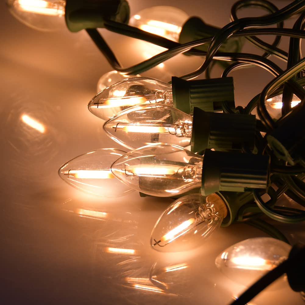 GOOTHY 25 Pack C7 LED Christmas Light Bulbs - 0.6W Clear Glass E12 Candelabra Base Warm White Replacement Bulbs for Outdoor String Lights, Window Candles & Night Lights - Perfect for Holiday Decorations, Tree Lighting & Festive Home Displays