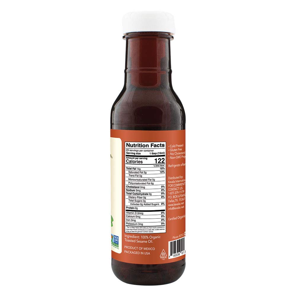 Kevala Organic Toasted Sesame Oil - 12 oz (354 ml) - Premium Roasted Sesame Seed Oil for Cooking, Stir-Fry, Salad Dressing & Asian Cuisine - Gluten-Free & Non-GMO