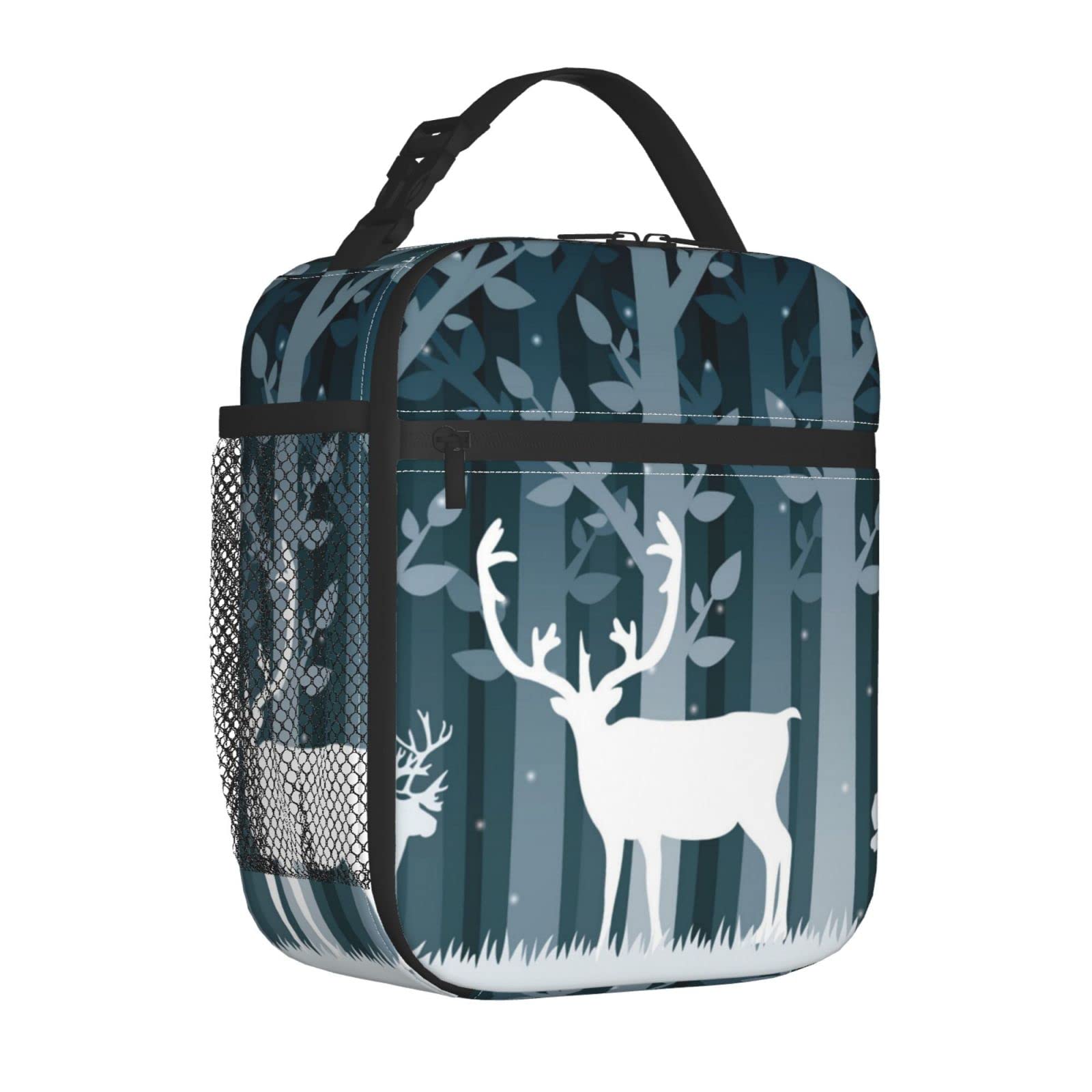 Insulated Lunch Bag with Side Pocket - Reusable Cooler Lunch Box for Women & Men, Perfect for School, Work, Travel & Picnic | Forest Deer Design
