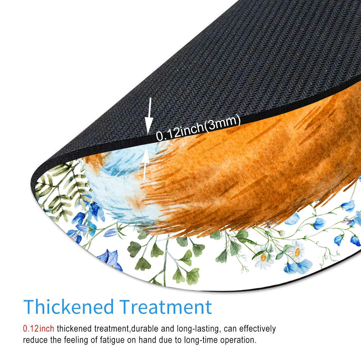 Smooffly Fox Floral Blue Flowers Round Mouse Pad - Cute Animal Design Desk Accessory for Office & Gaming Setup | Non-Slip Computer Mouse Mat for Work, Home & School Use