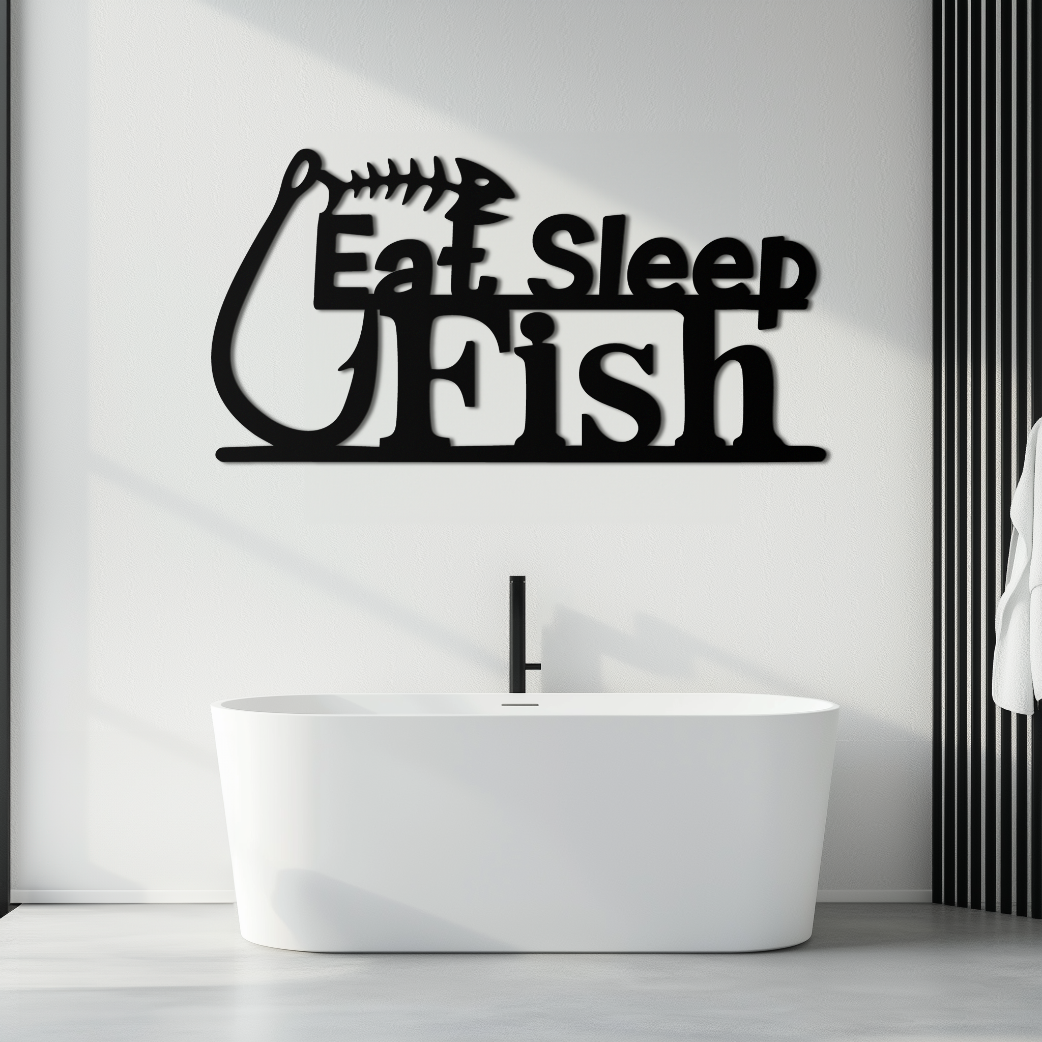 Eat Sleep Fish Metal Wall Art - Rustic Fishing Decor with Hook Design for Home & Office | Perfect Gift for Fishing Enthusiasts | Durable Metal Sign for Man Cave, Garage or Cabin Decor